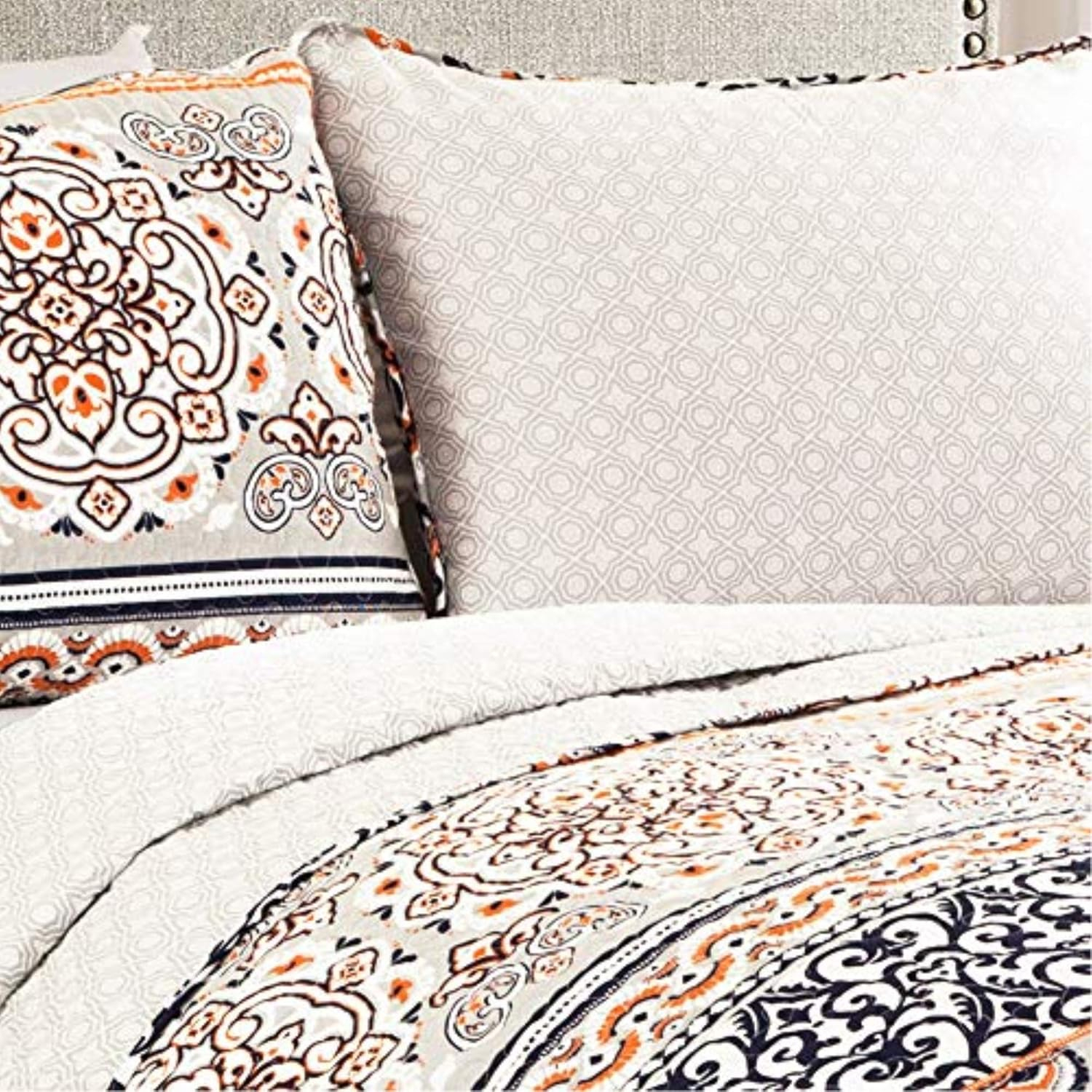 Lush Décor Nesco Quilt Set Striped Pattern Reversible 3 Piece Bedding Set - Navy/Coral - Full/Queen Quilt Set