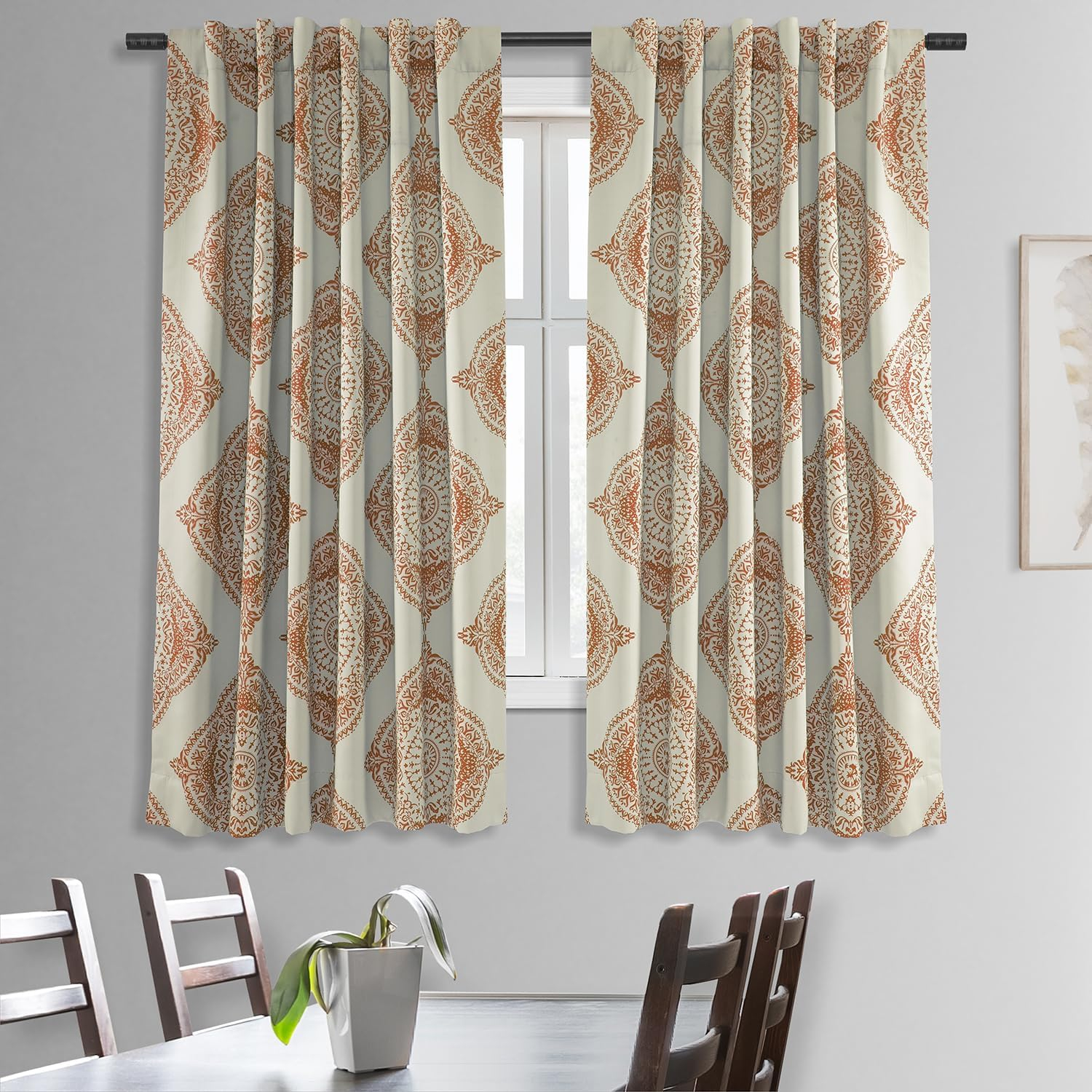 HPD Half Price Drapes Geometric Printed Rod Pocket Room Darkening Curtains for Living Room & Bedroom 50W X 63L, (1 Panel), Henna