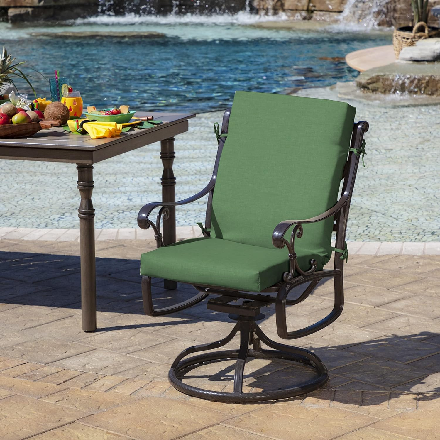 Moss Green Polyester Outdoor Highback Dining Chair Cushion