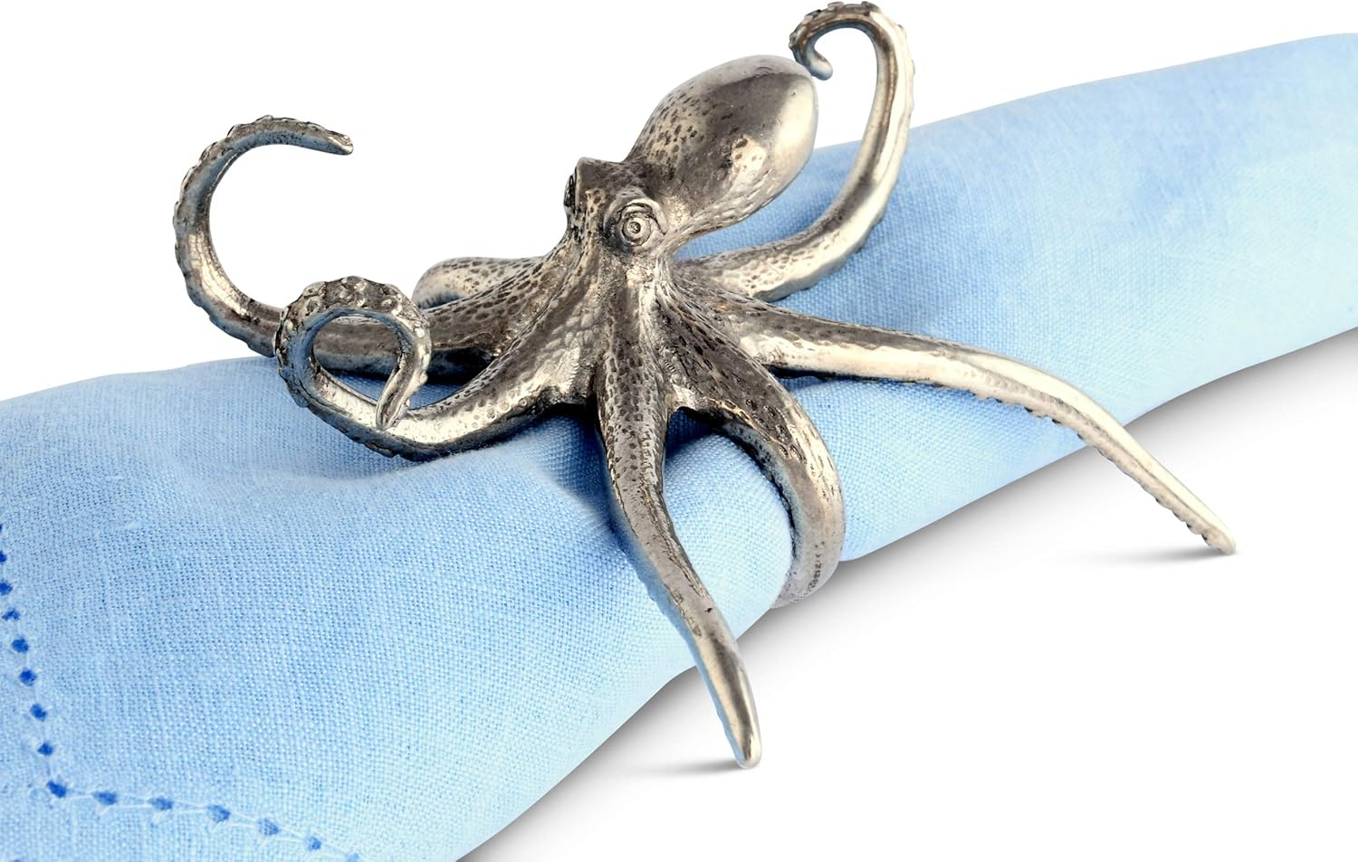 Pewter Octopus Coastal Napkin Ring with Intricate Details