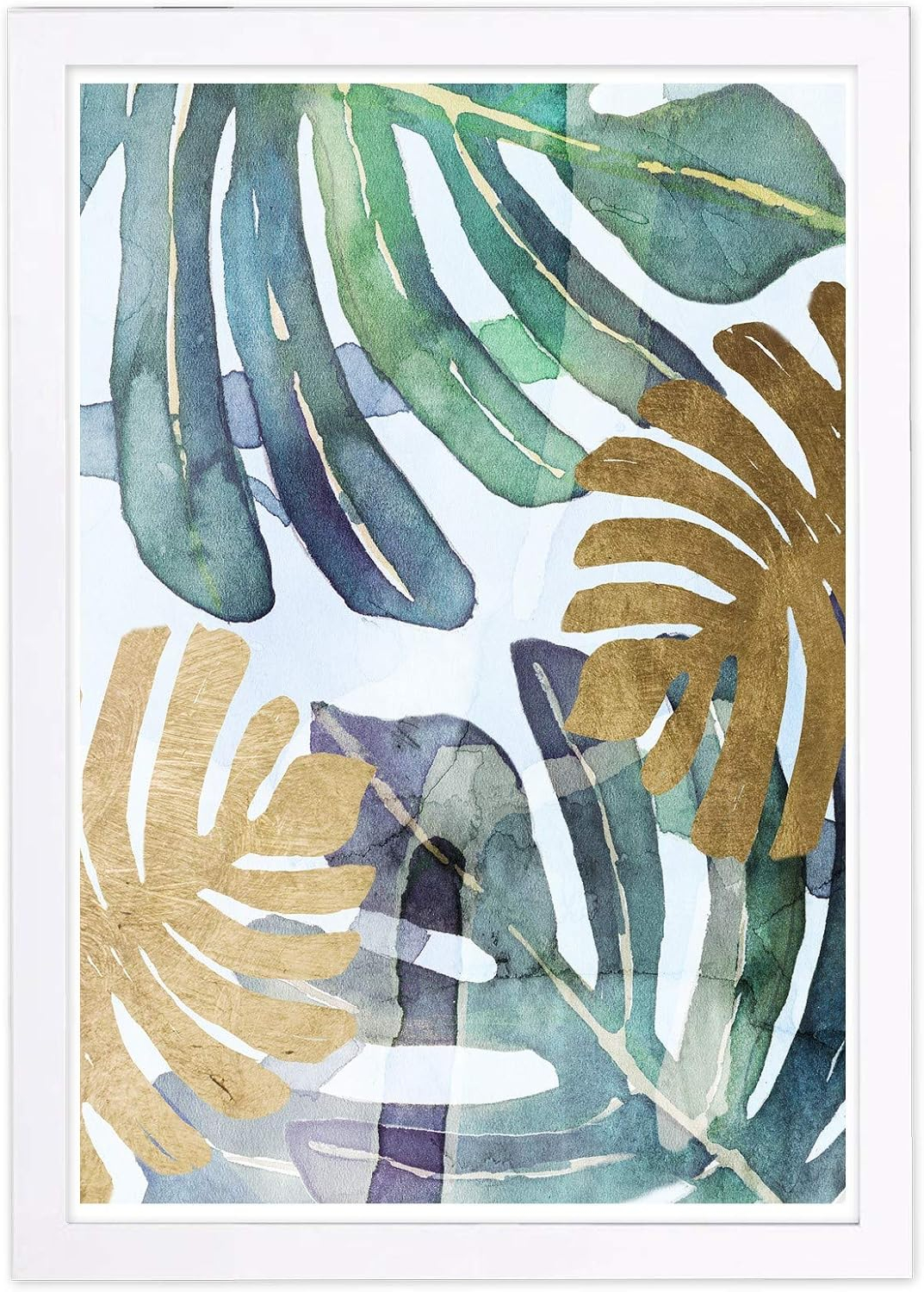 Wynwood Studio Floral and Botanical Framed Wall Art Prints 'Gold Ferns' Botanicals Home Décor - Green, Gold, 13" x 19"