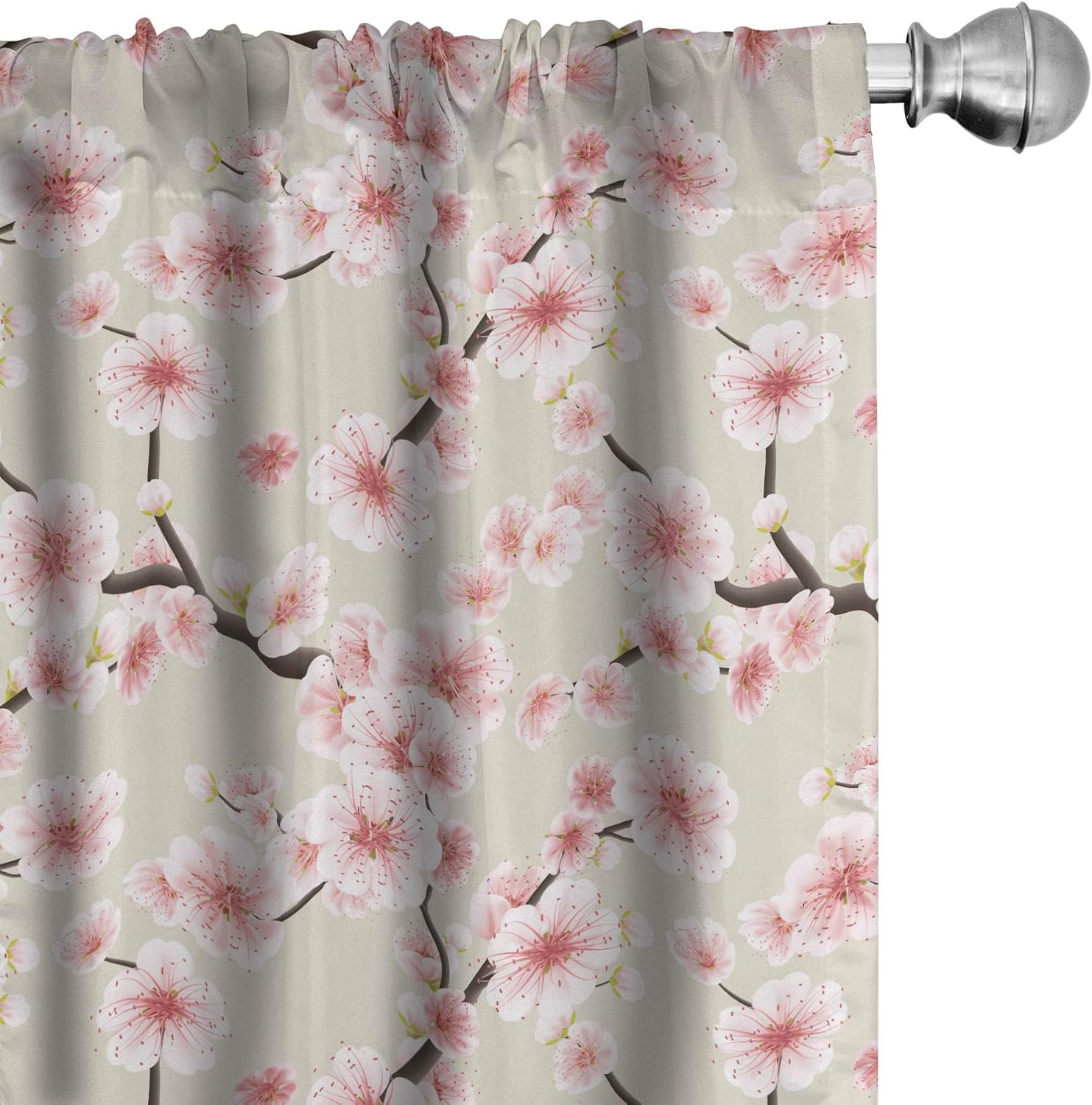 Ambesonne East Curtains, Flowering Cherry Blooms, Pair of 28"x63", Beige Rose