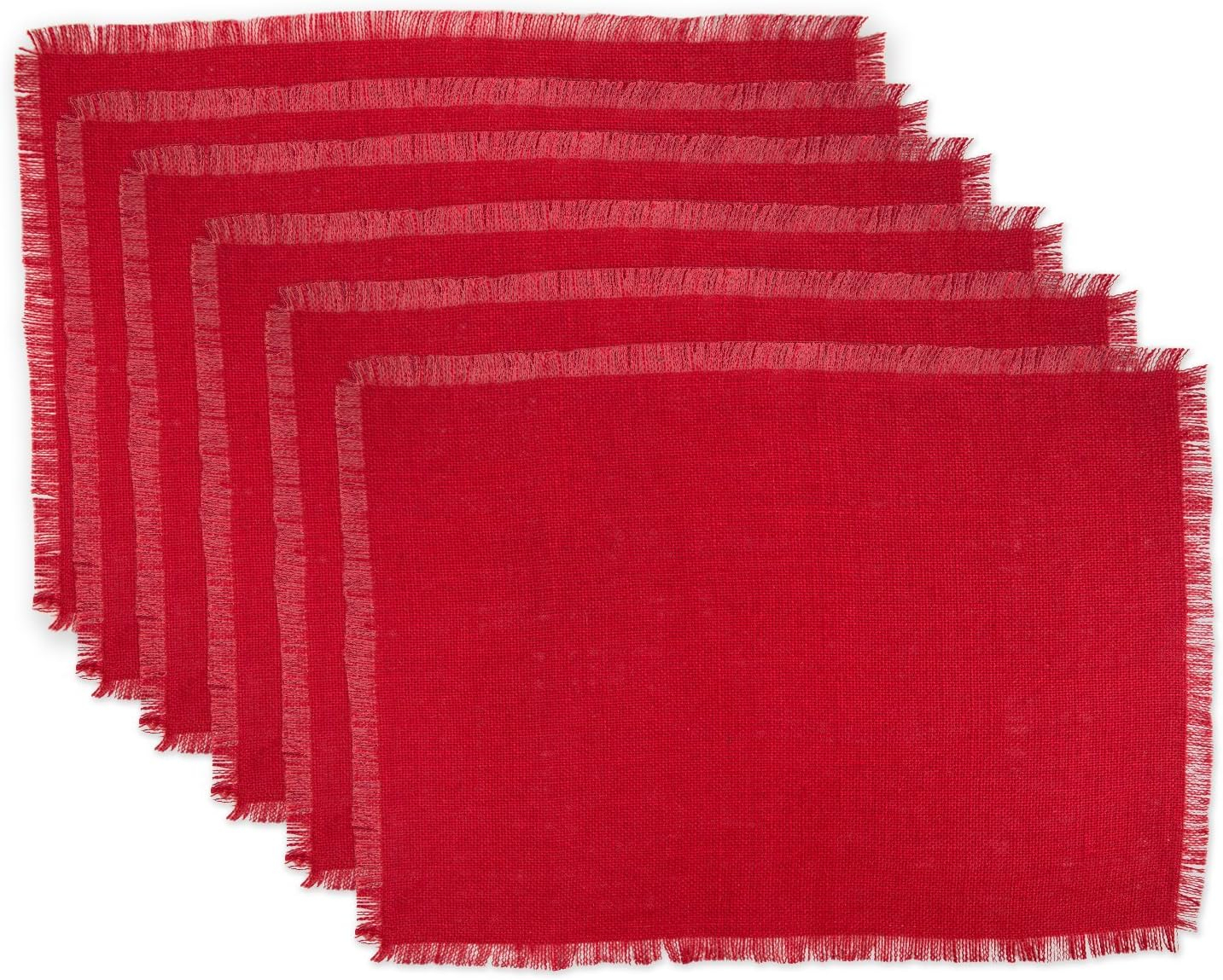 DII Jute Solid Placemat Set 6/6, Tango Red, 13x19"