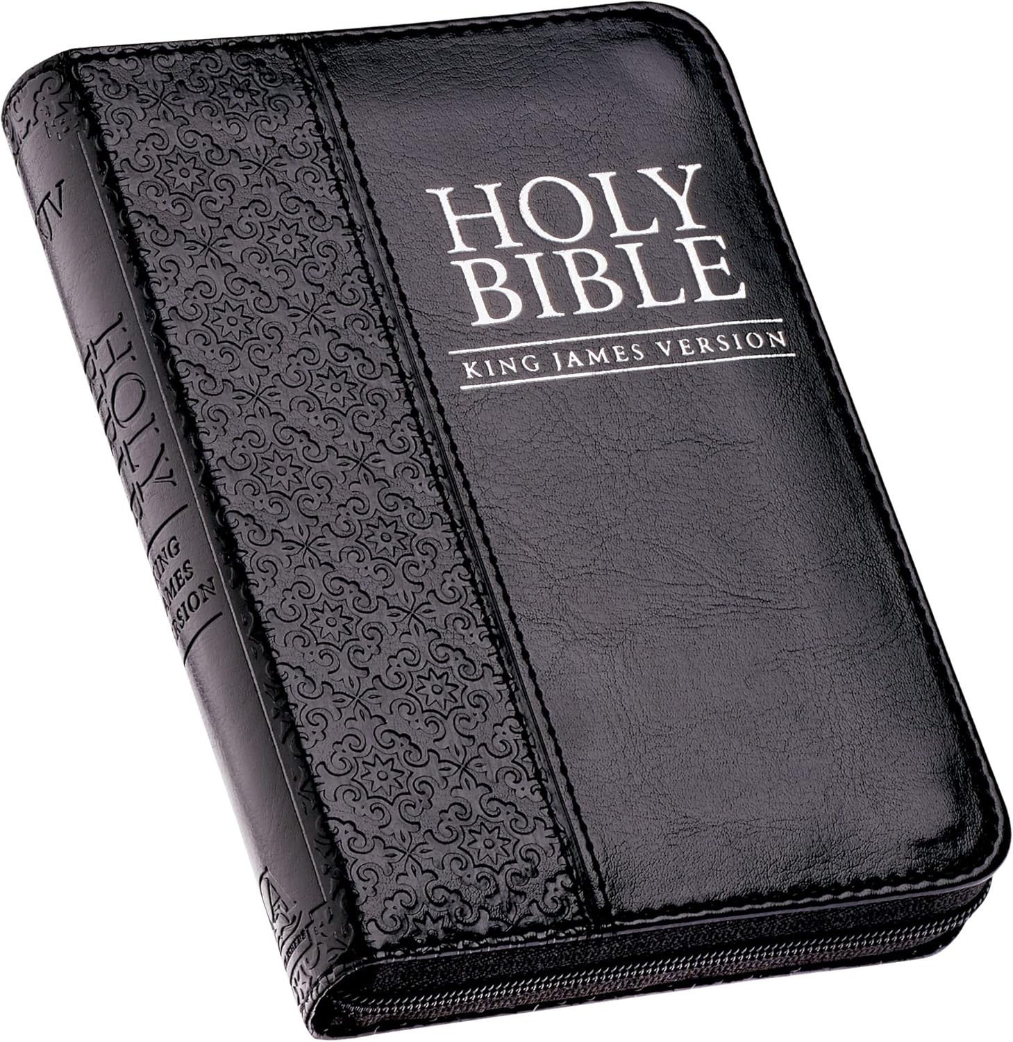 KJV Holy Bible, Mini Pocket Size, Faux Leather w/Ribbon, King James Version, Black, Zipper Closure, 6.2" x 4.3"
