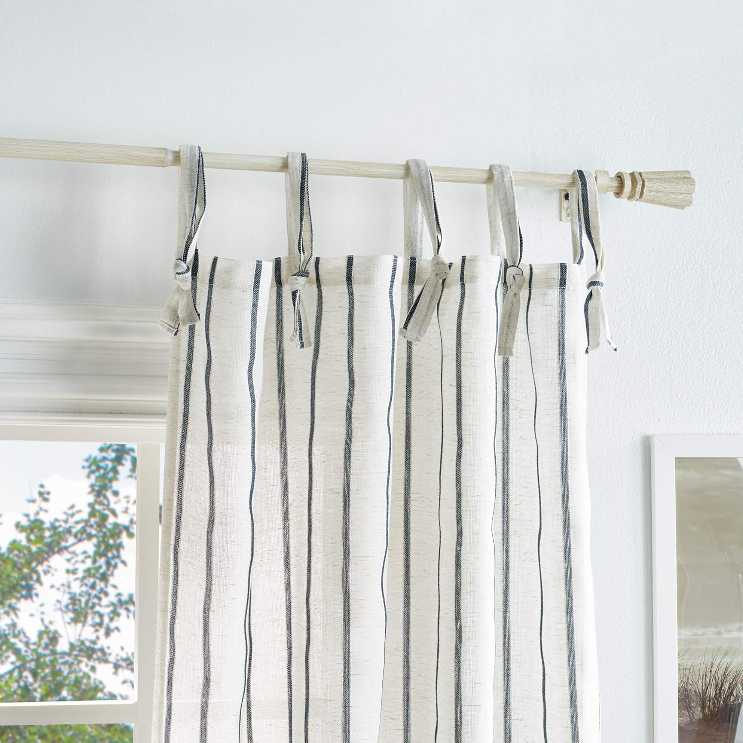 Navy Semi-Sheer Polyester Tab Top Window Curtain Panel Pair, 95"