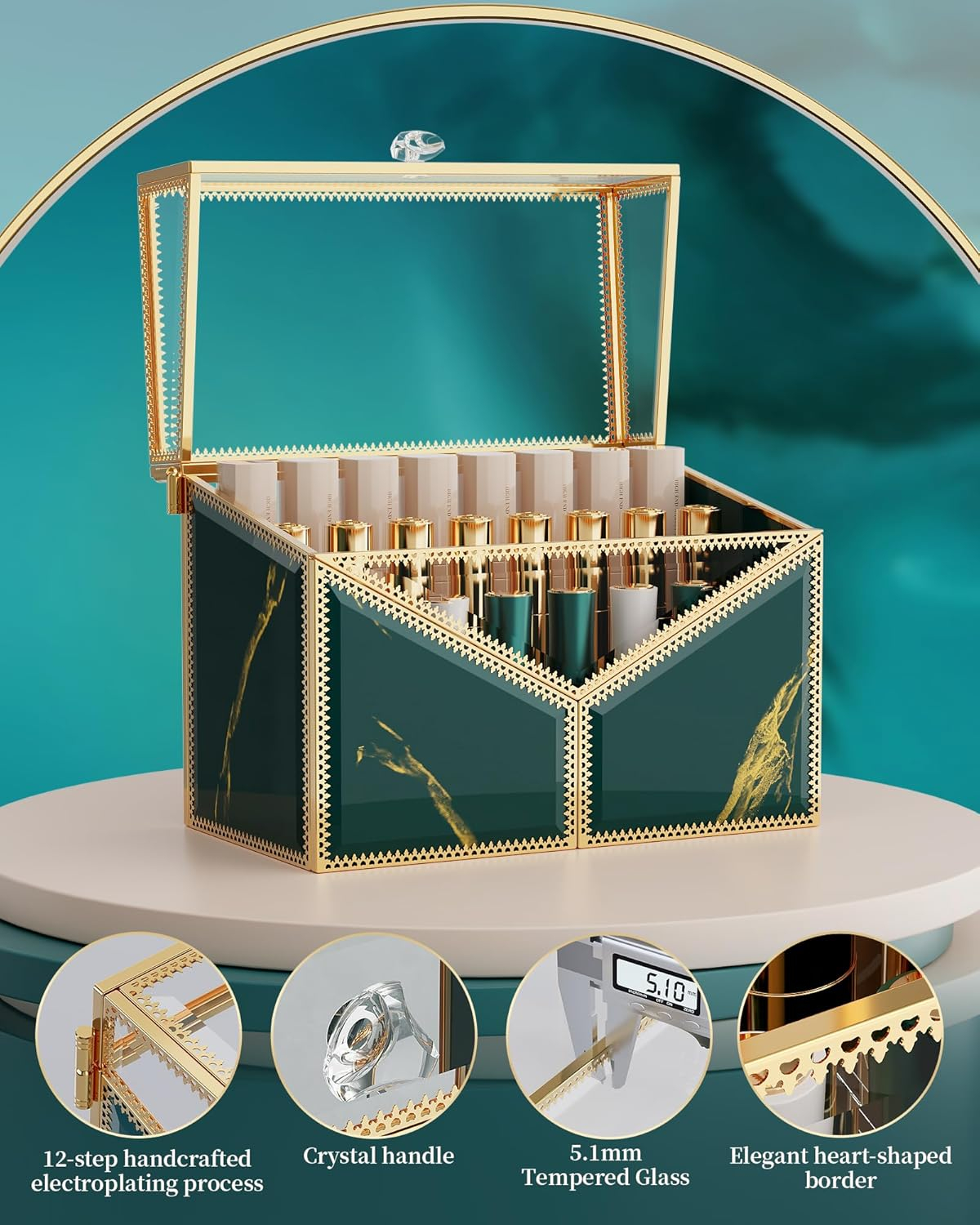 Lipstick Organizer Lipstick Holder - 24 Spaces, Tempered Glass Lip Gloss and Perfume Organizer,Vanity Lipstick Holder and Organizer.