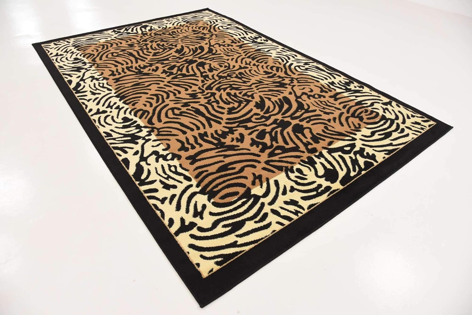 Unique Loom Wildlife Collection Animal Inspired with Tiger Bordered Design Area Rug, 6' 0" x 9' 0", Light Brown/Black