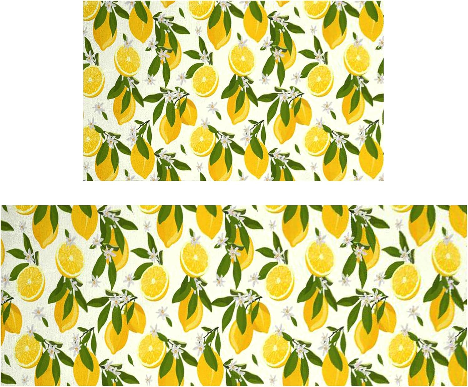 Lemon Kitchen Mats Cushioned Anti Fatigue 2 Piece Set, Memory Kitchen Mat Set Of 2, Farmhouse Kitchen Runner Rug and Waterproof Kitchen Mat for Home Kitchen Decor or Office 17"x30"+17"x47"