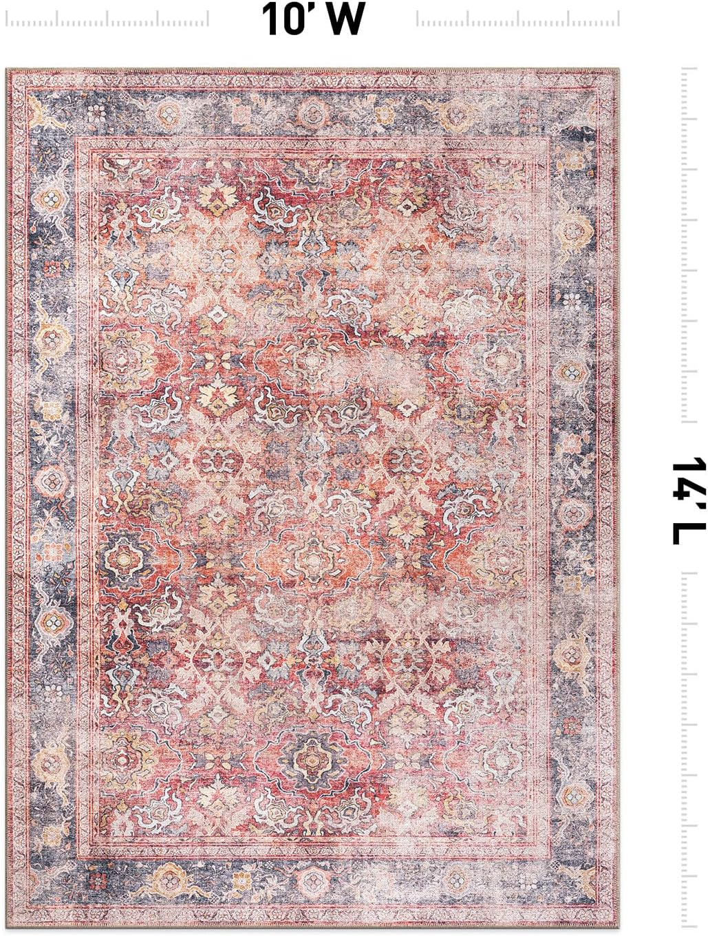 SAFAVIEH Serapi Doncho Traditional Machine Washable Area Rug, Red/Navy, 10' x 14'