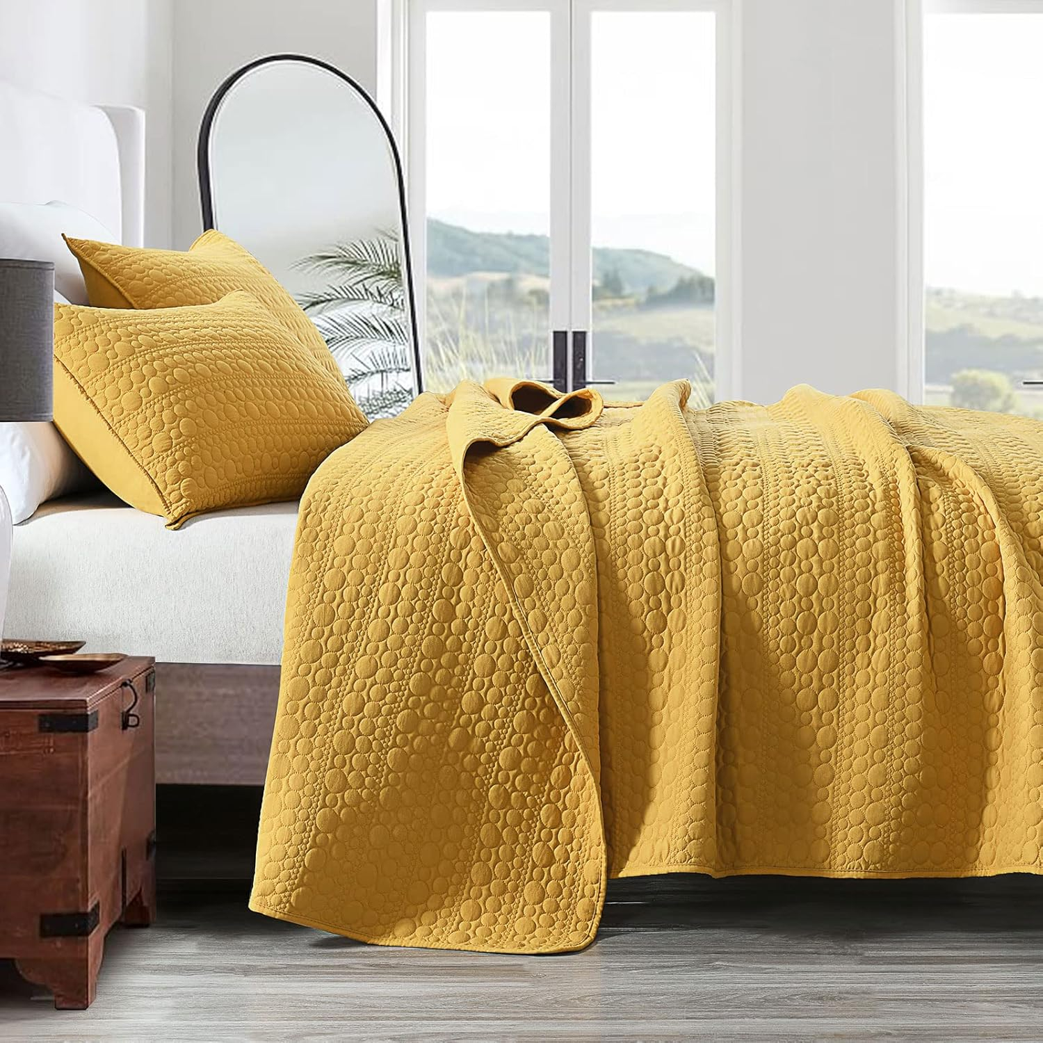 HORIMOTE HOME Quilt Set Queen Size Yellow, Classic Geometric Diamond Stitched Pattern, Ultra Soft Lightweight Bedding Set Bedspread Coverlet for All Season 3 Pieces (1 Quilt and 2 Pillow Shams)