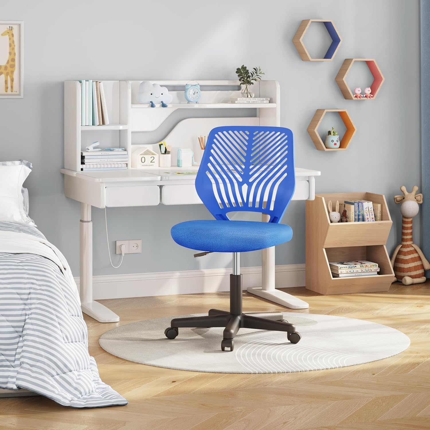 Yaheetech Students Desk Chair Low-Back Armless Study Chair Cute with Lumbar Support Adjustable Height for Youth, Blue