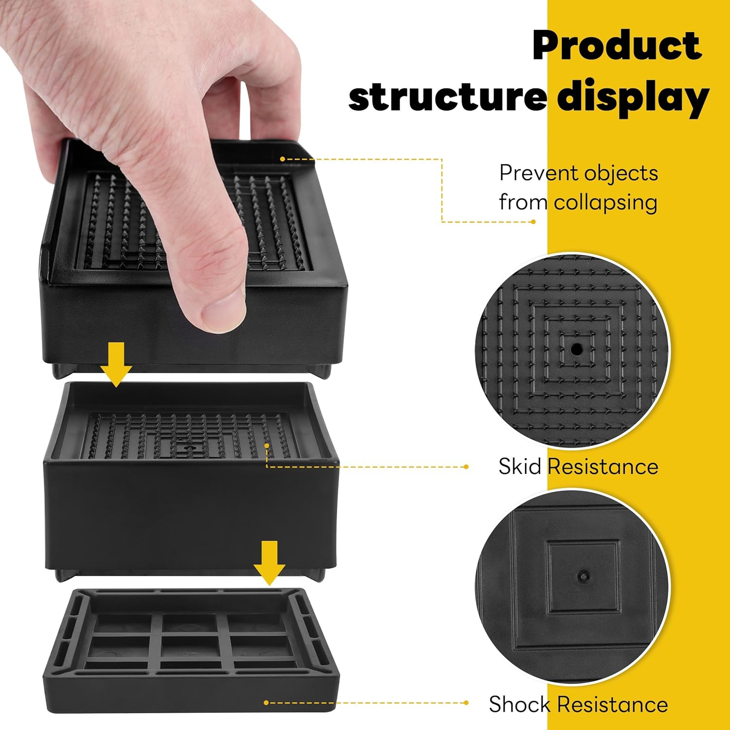 BTSD-home Bed Risers Heavy Duty Adjustable Furniture Risers Elevation in Heights 1 or 3 Inch Bed Frame Lifts Risers for Dorm Beds, Sofas 4 Pack Black Square