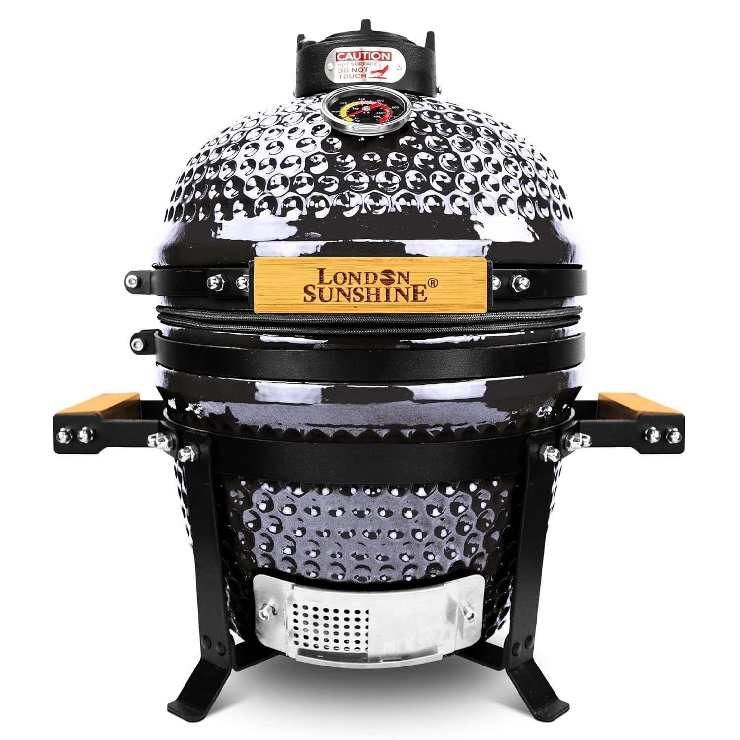 Ceramic BBQ Charcoal Kamado Grill 13 inch Portable Tabletop BBQ Grill with Stainless Steel Grates Black, Black