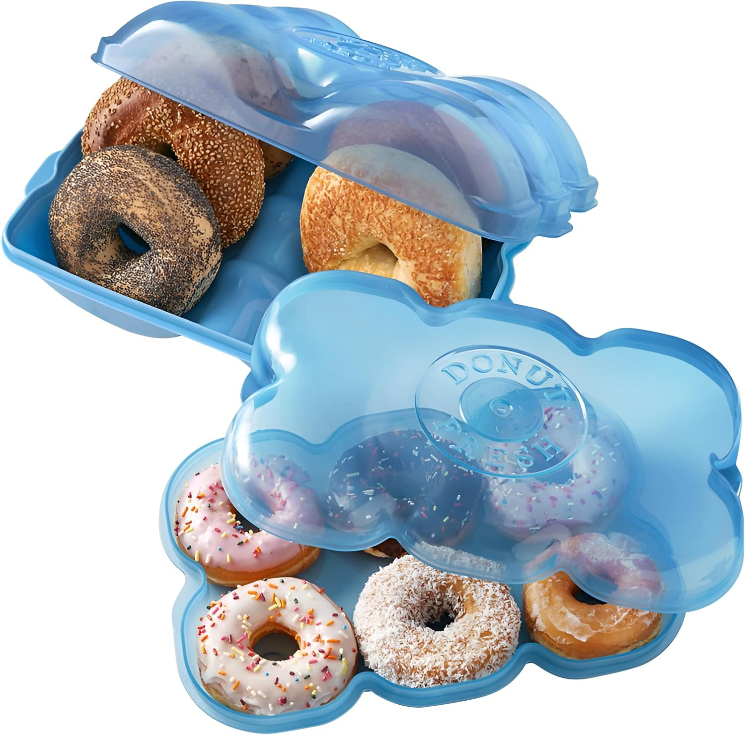 Donut Fresh Donut Storage Containers with Lids, Airtight, Reusable, Holds 6, Freezer and Microwave Safe