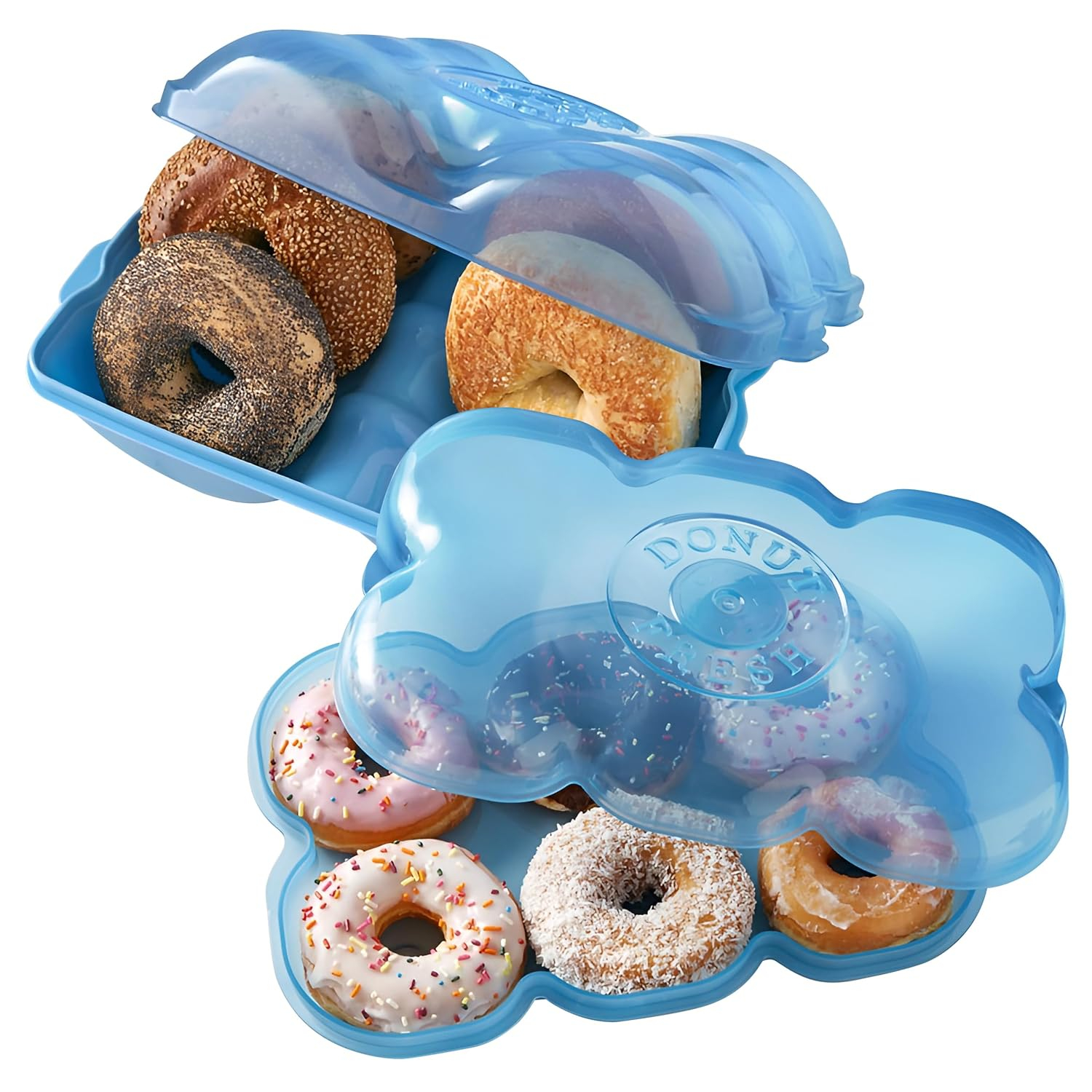Donut Fresh Donut Storage Containers with Lids, Airtight, Reusable, Holds 6, Freezer and Microwave Safe