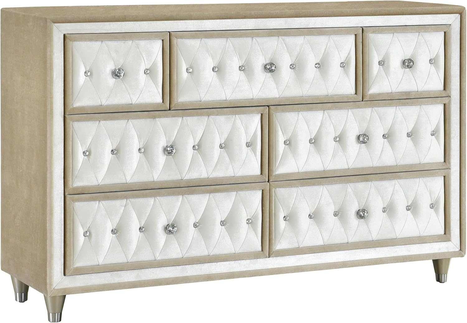Coaster Antonella 7-Drawer Upholstered Velvet Dresser in Ivory and Camel