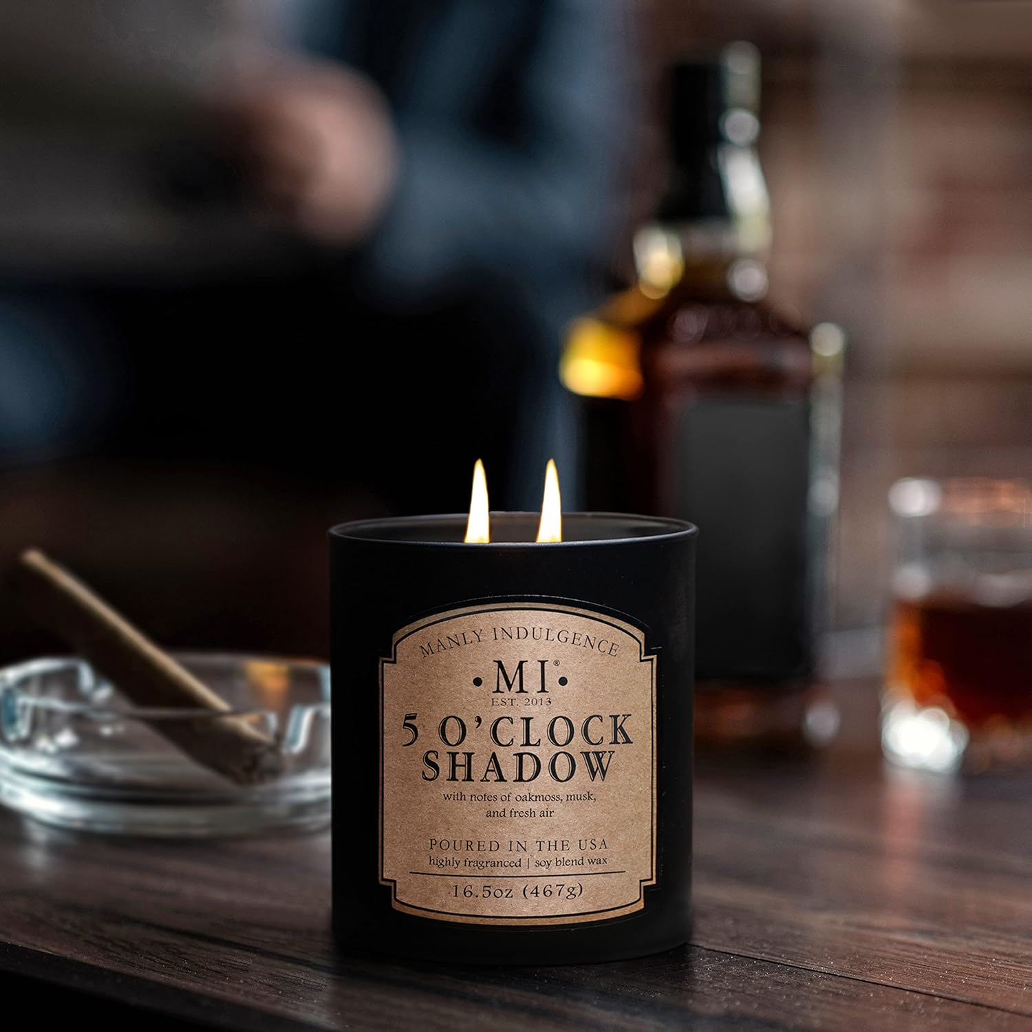 Manly Indulgence Classic+ Five O'Clock Scented Jar Candle, 2 Wick, 16.5 oz, 60h Burn, Aromatic
