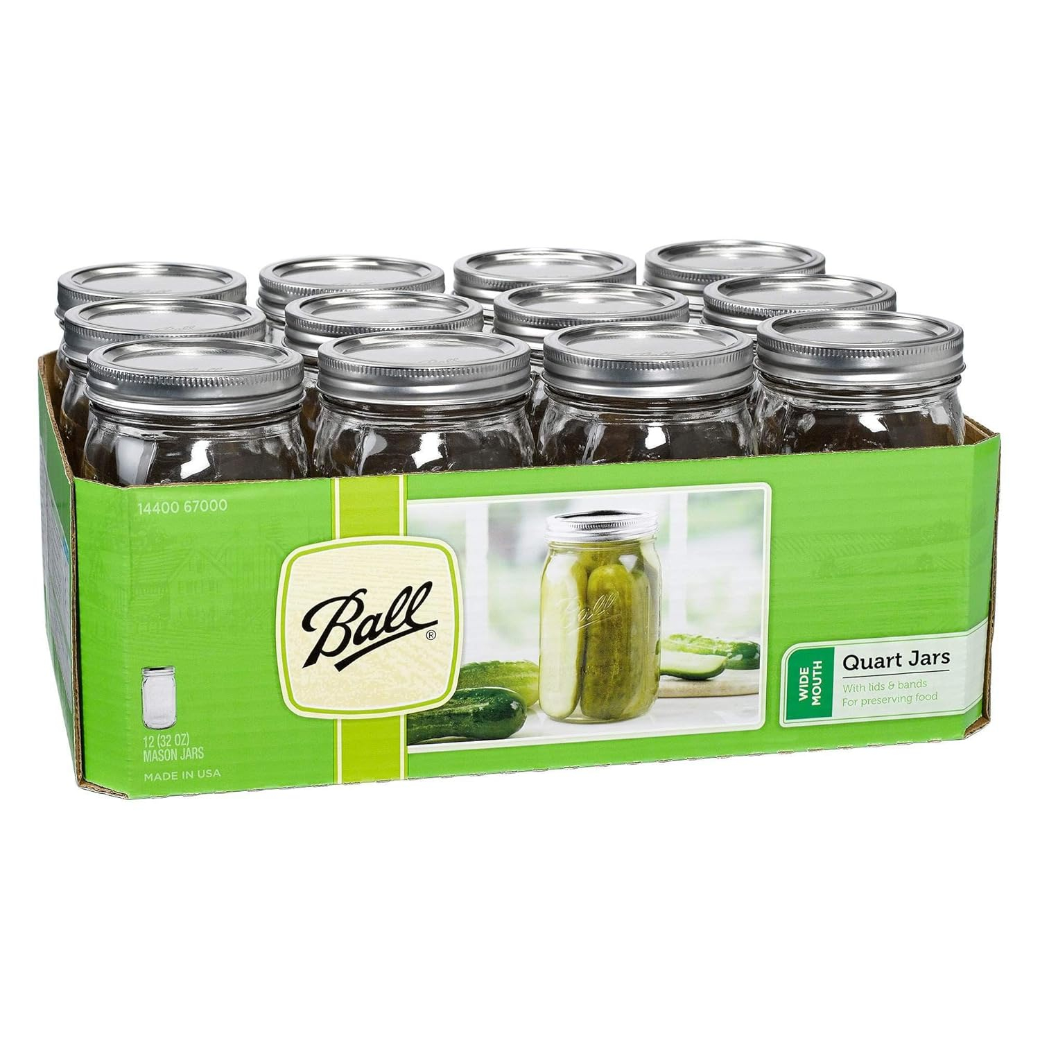 Ball Mason Glass Jar Wide Mouth with Lid and Band Quart 32 oz, 12-Pack