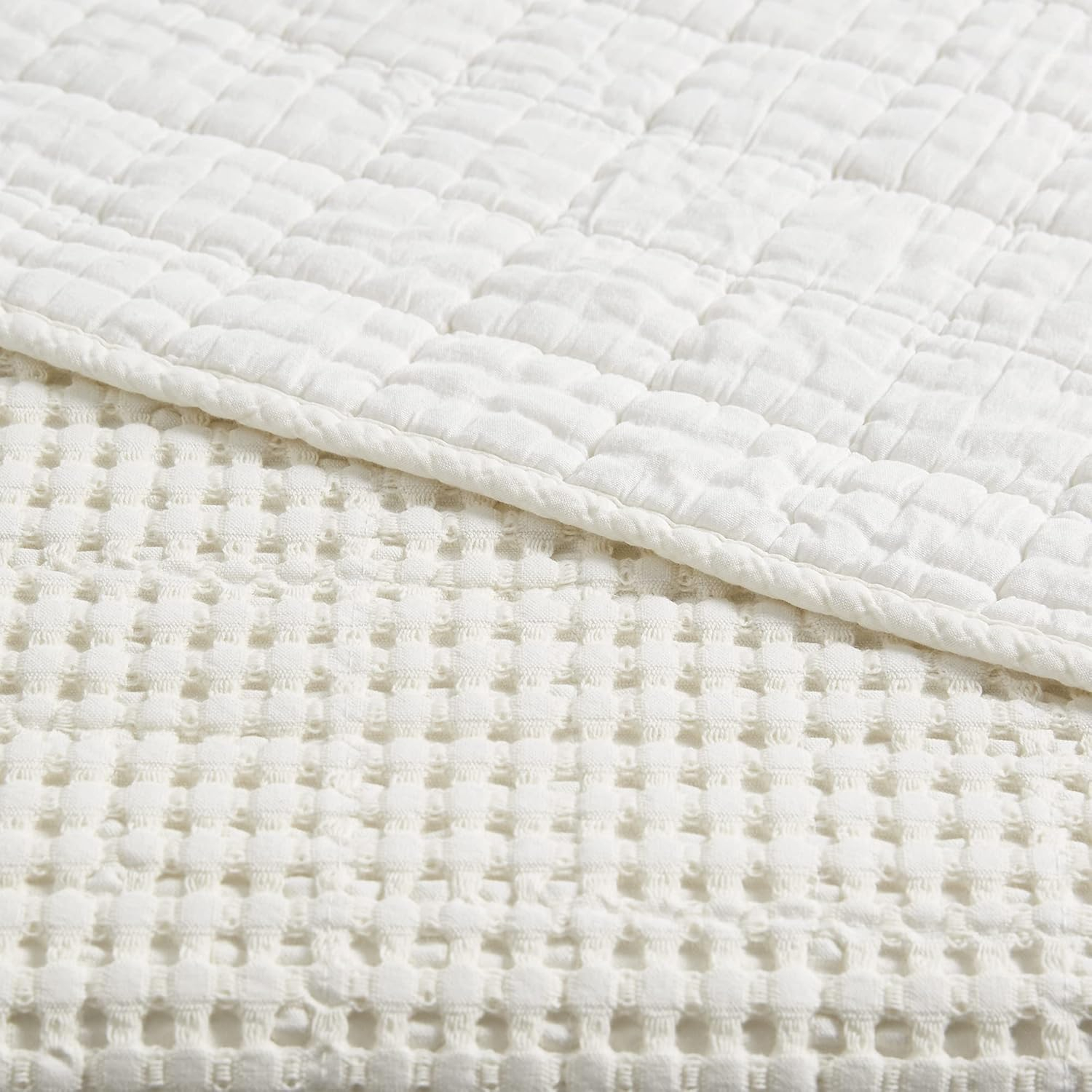 Levtex Home - Mills Waffle - Full Bedspread Set - Cream Cotton Waffle - Bedspread Size (100 x 104in.), Sham Size (26 x 20in.)