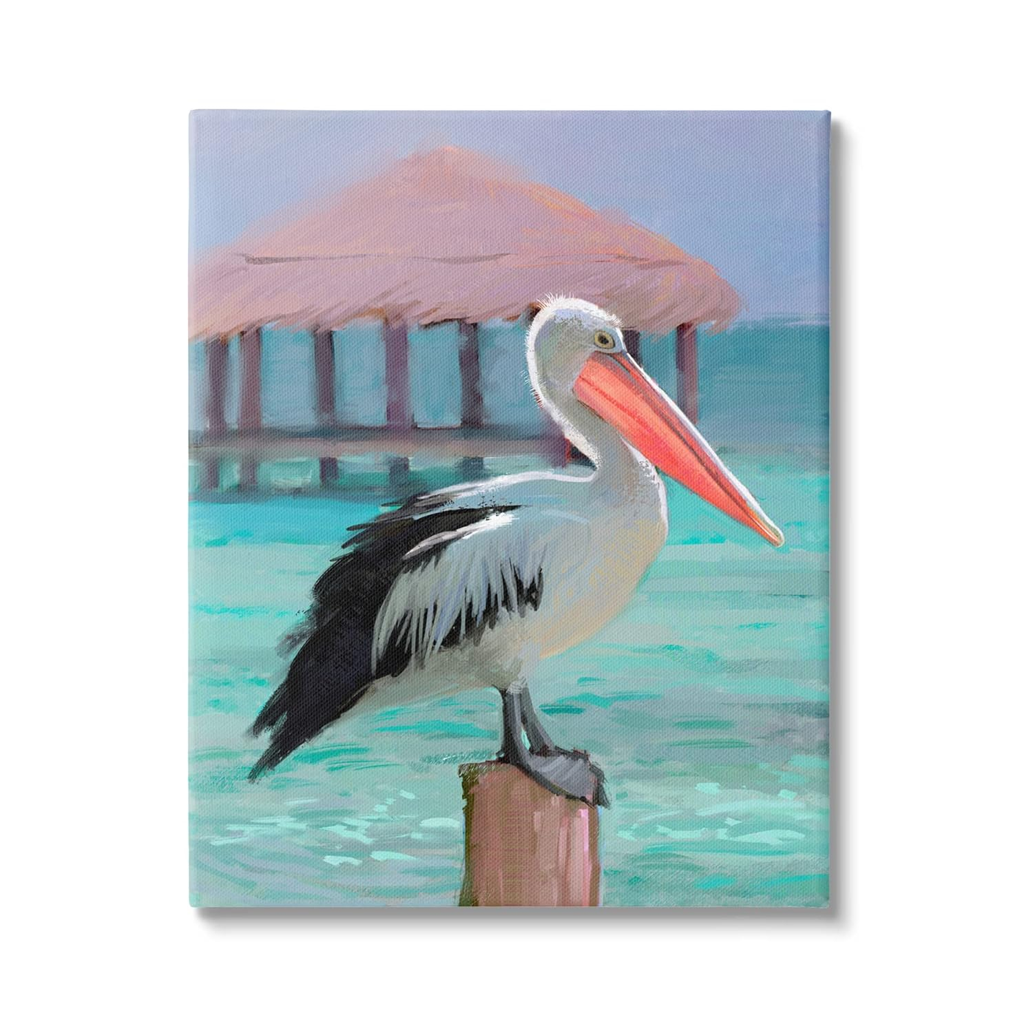 Stupell Industries Tropical Perched Pelican Painting Gallery Wrapped Canvas Print Wall Art, Design by Ziwei Li