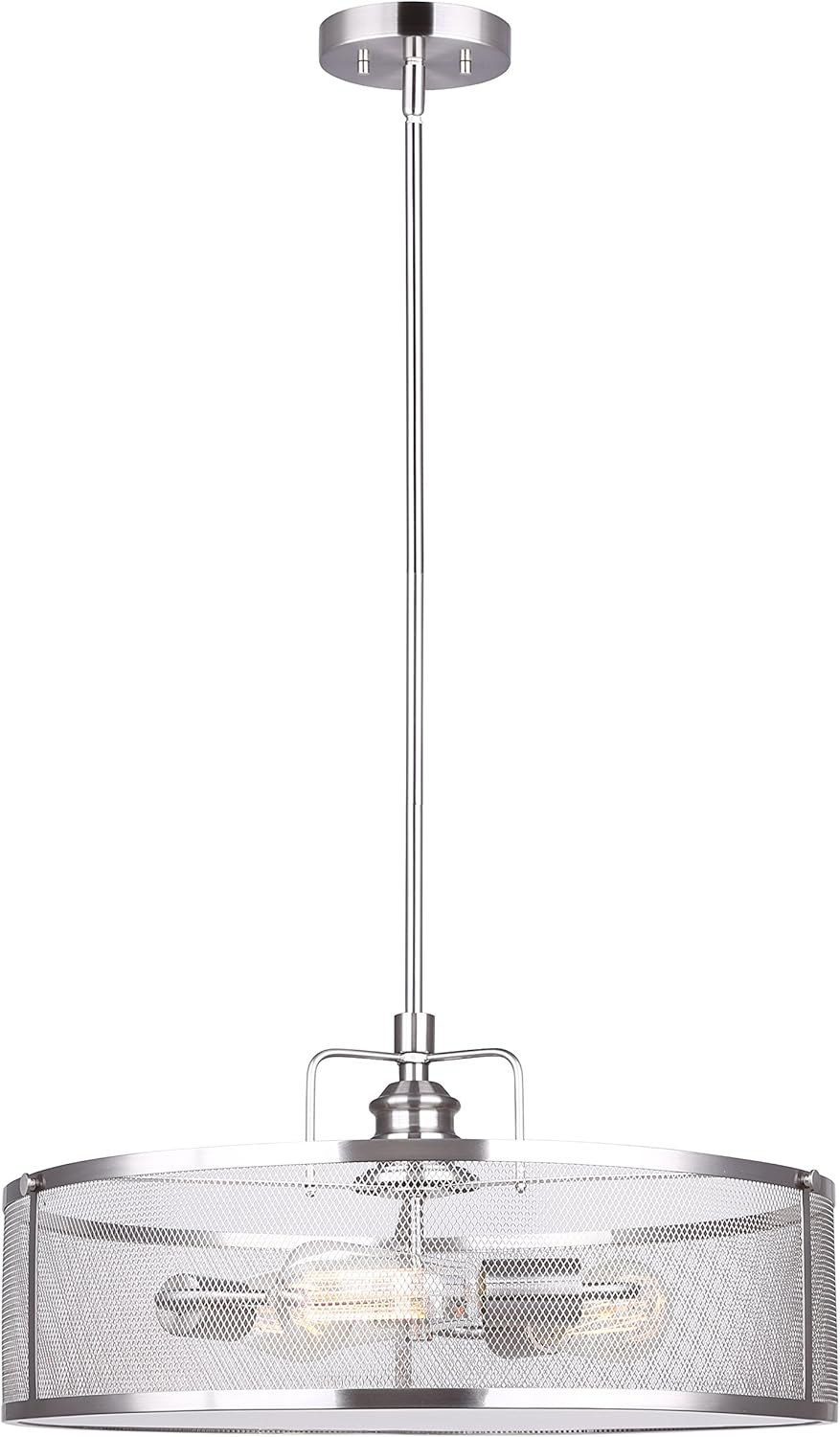CANARM LTD ICH626A03BN20 Beckett 3 Bulb Rod Chandelier, Brushed Nickel with Metal Mesh Shade, 3 Light