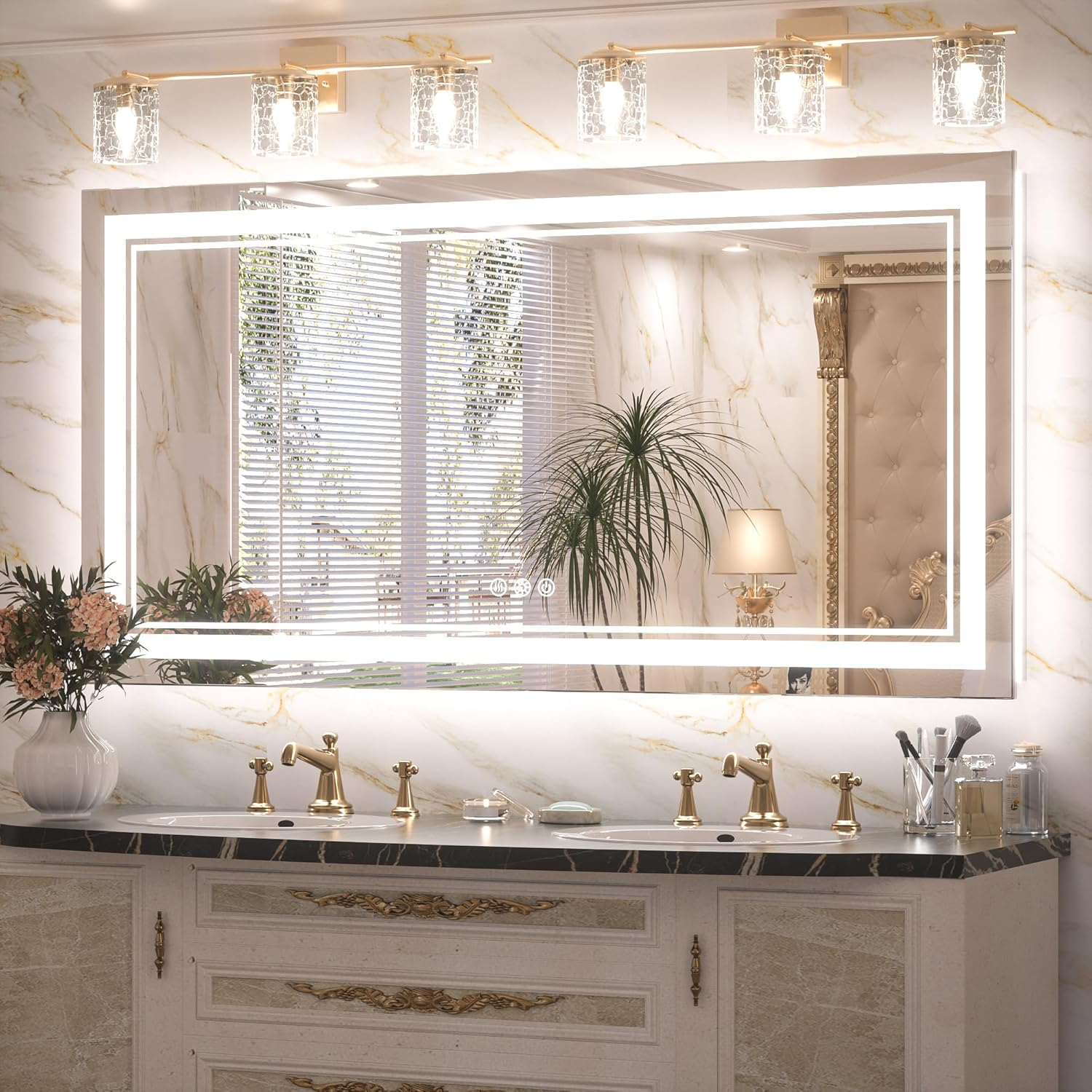 48 in. W x 24 in. H Rectangular Frameless LED Light Anti-Fog Wall Bathroom Vanity Mirror with Frontlit and Backlit