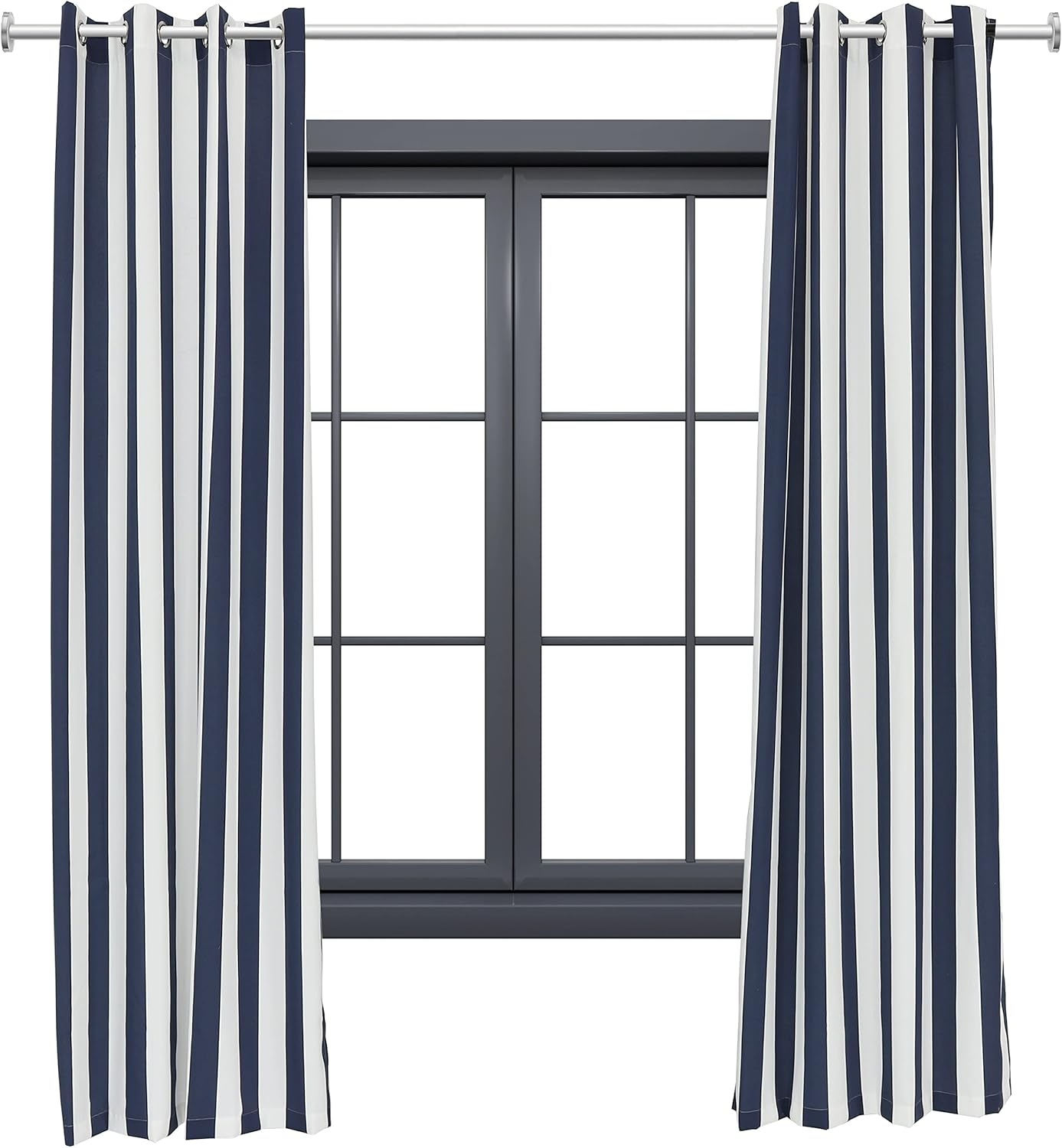 Sunnydaze Modern 2-Piece Blue and White Stripe Light-Filtering Curtain Set