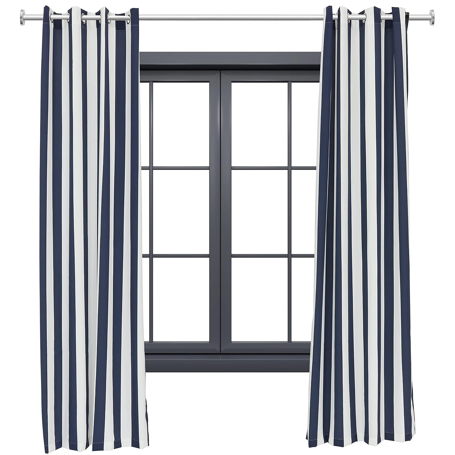 Sunnydaze Modern 2-Piece Blue and White Stripe Light-Filtering Curtain Set