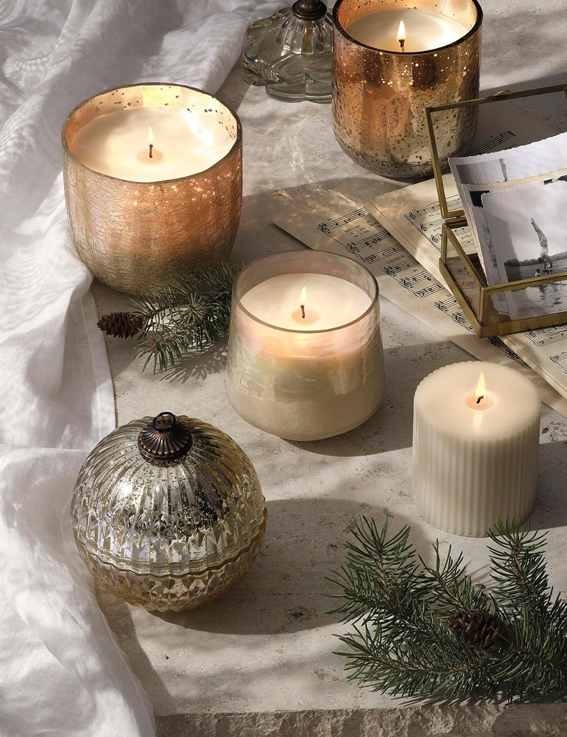 Large Boxed Crackle Glass Candle, Cardamom Pomander