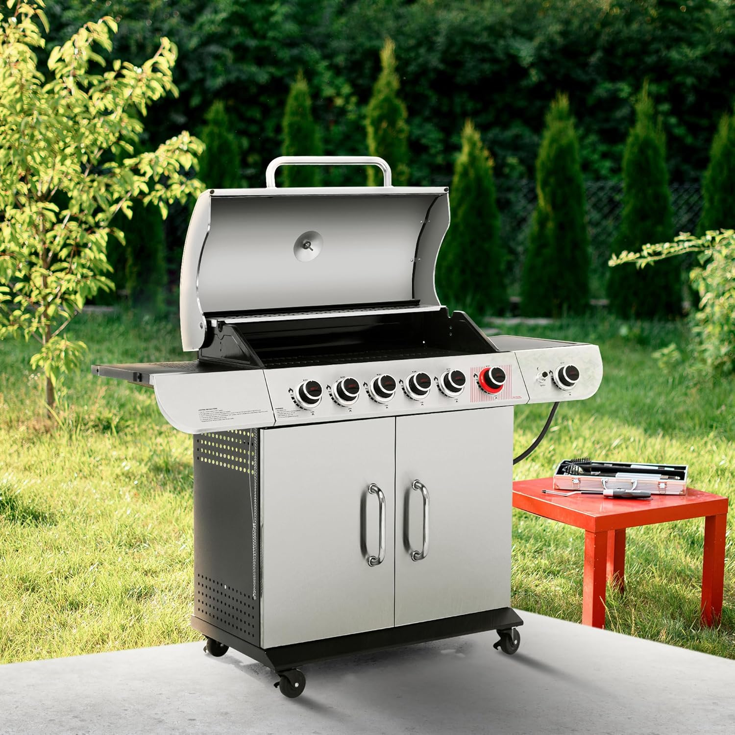 Stainless Steel 6-Burner Propane Gas Grill with Side Burner