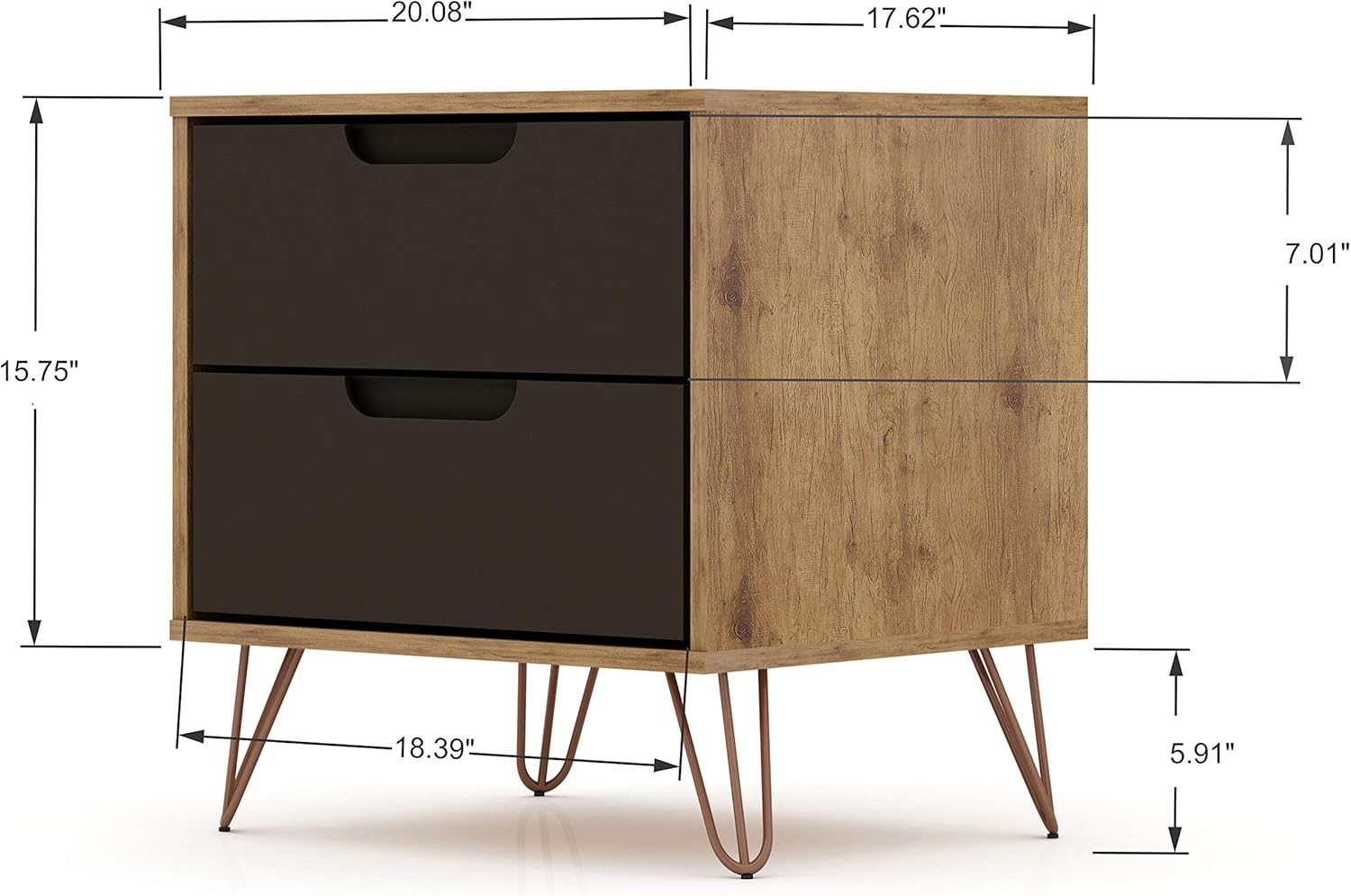 Manhattan Comfort Rockefeller Wood Dresser and Nightstand in Natural/Gray