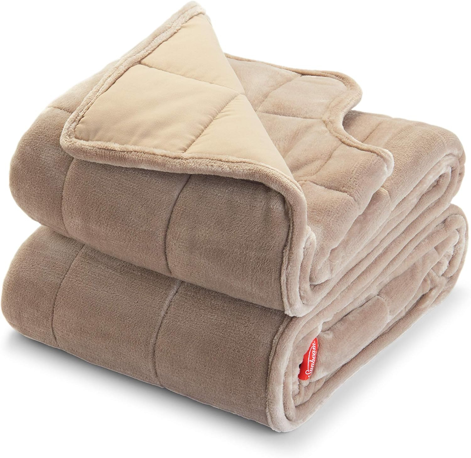 Sunbeam Extra Warm Weighted Blanket | 15 Pounds, Reversible Plush Velvet/Microfiber with Arm Slits and Neck Cutout, 54” x 73”, Mushroom