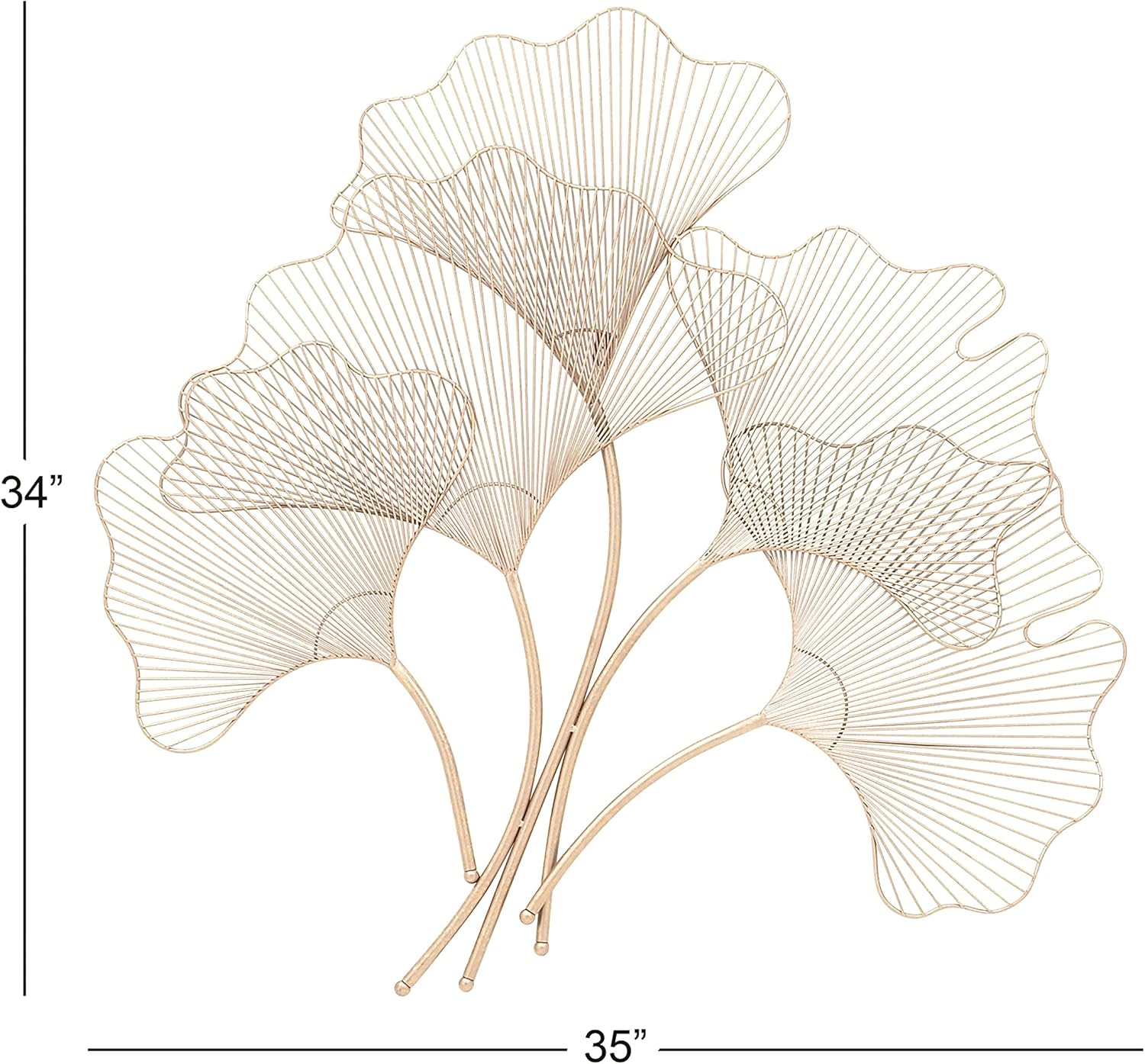 Deco 79 Metal Leaf Home Wall Decor Wall Sculpture with White Accents, Wall Art 25" x 2" x 40", Gold