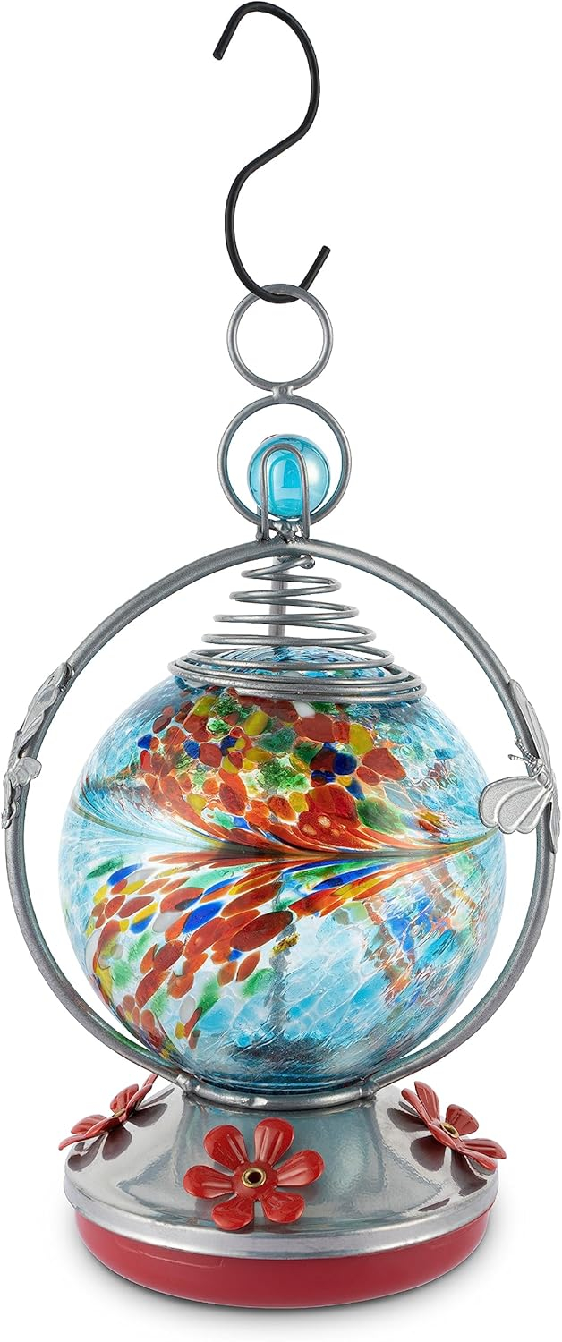 Glass Hummingbird Feeder - Blue