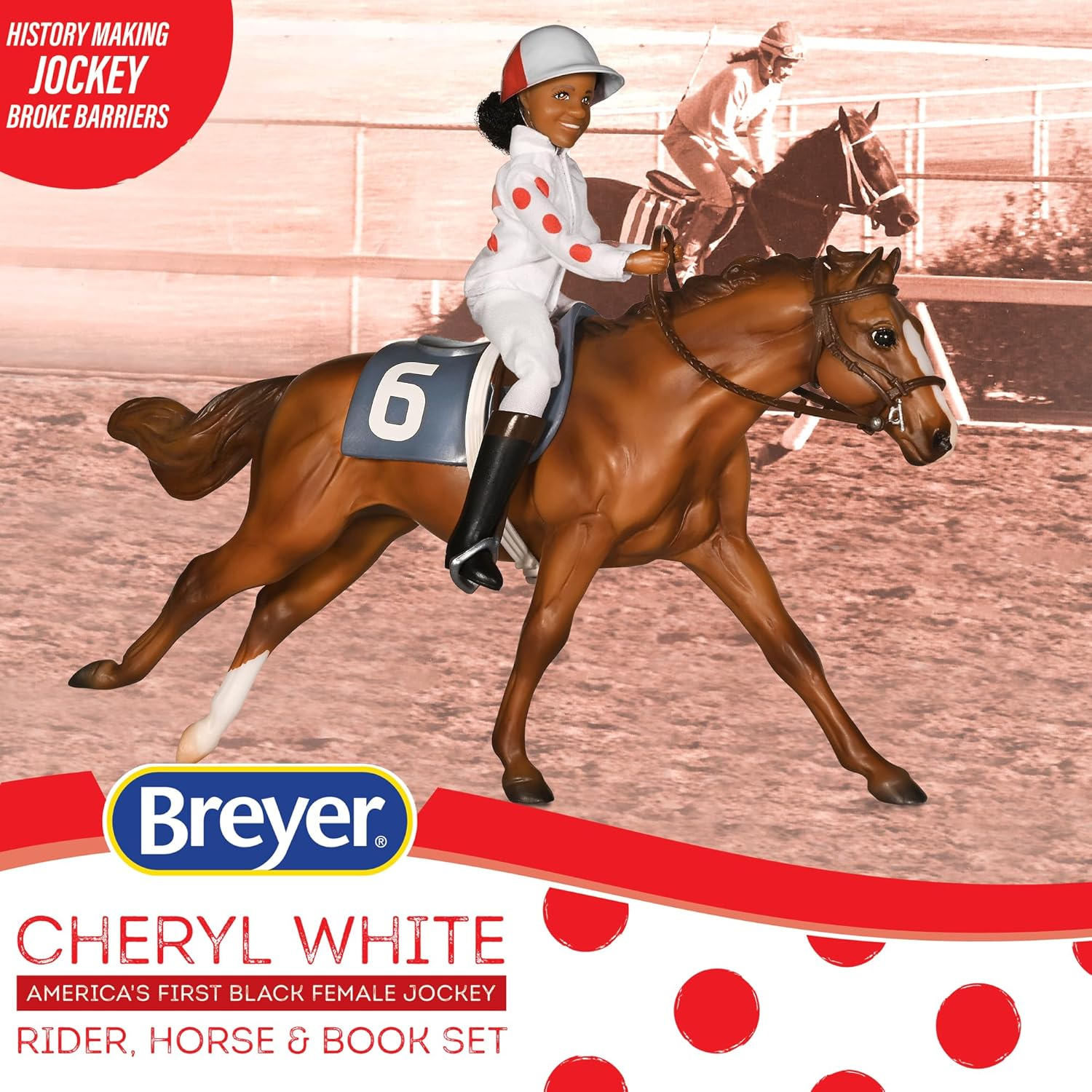 Cheryl White Jockey and Chestnut Horse Figurine with Book Set