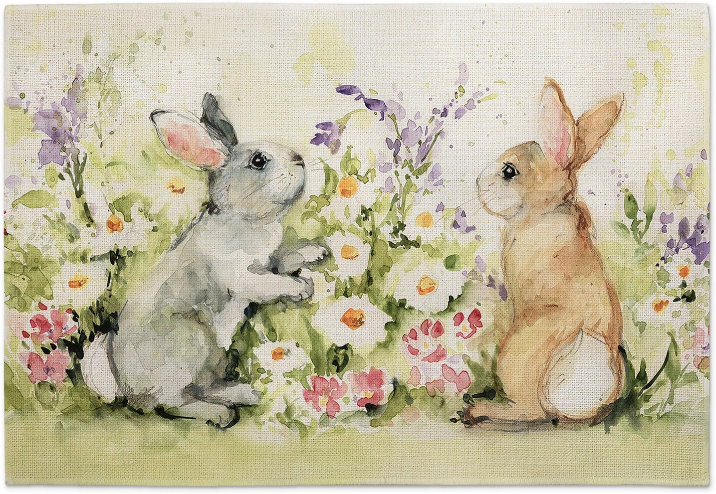Highland Home "Bunny Garden" 4-Pack Cotton Blend Washable Placemats