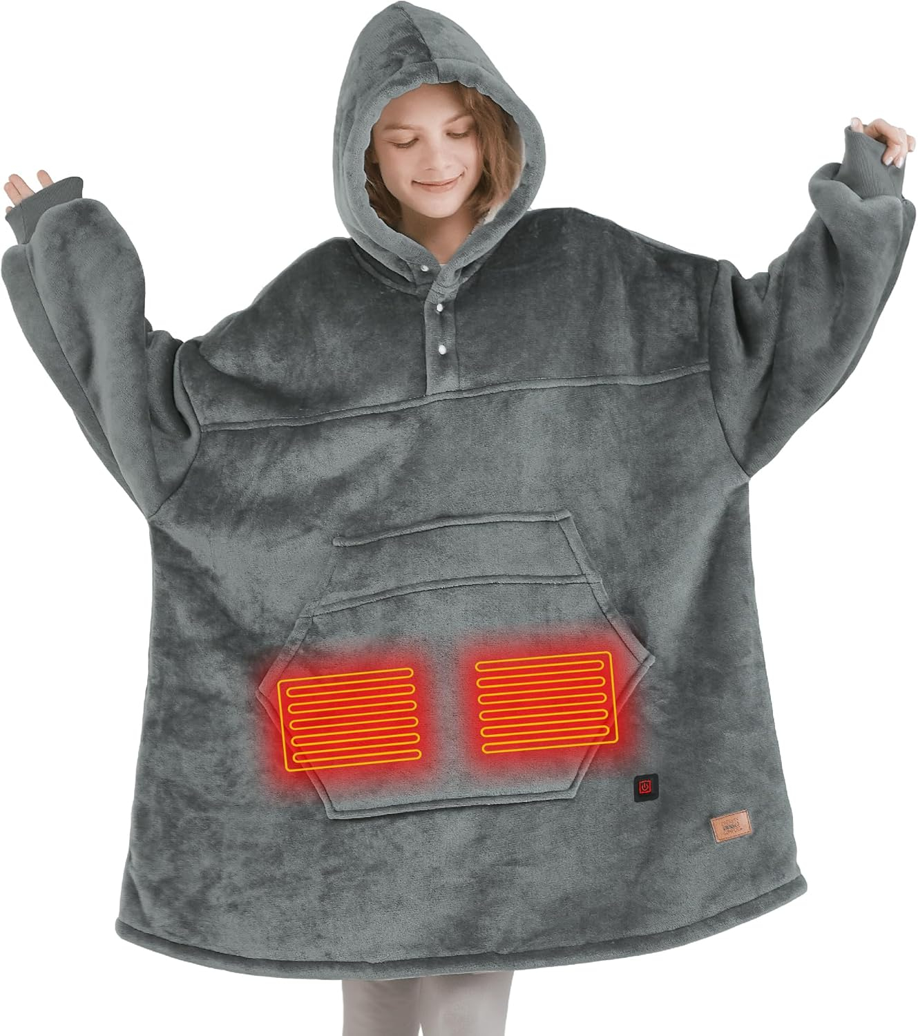 Gray Fleece Sherpa Hooded Heated Wearable Blanket