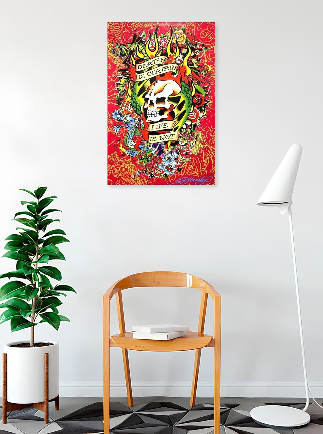 buyartforless Ed Hardy Death is Certain - Life is Not 19.5x15.5 Tattoo Art Print Poster Dragons and Skulls with Hidden Images