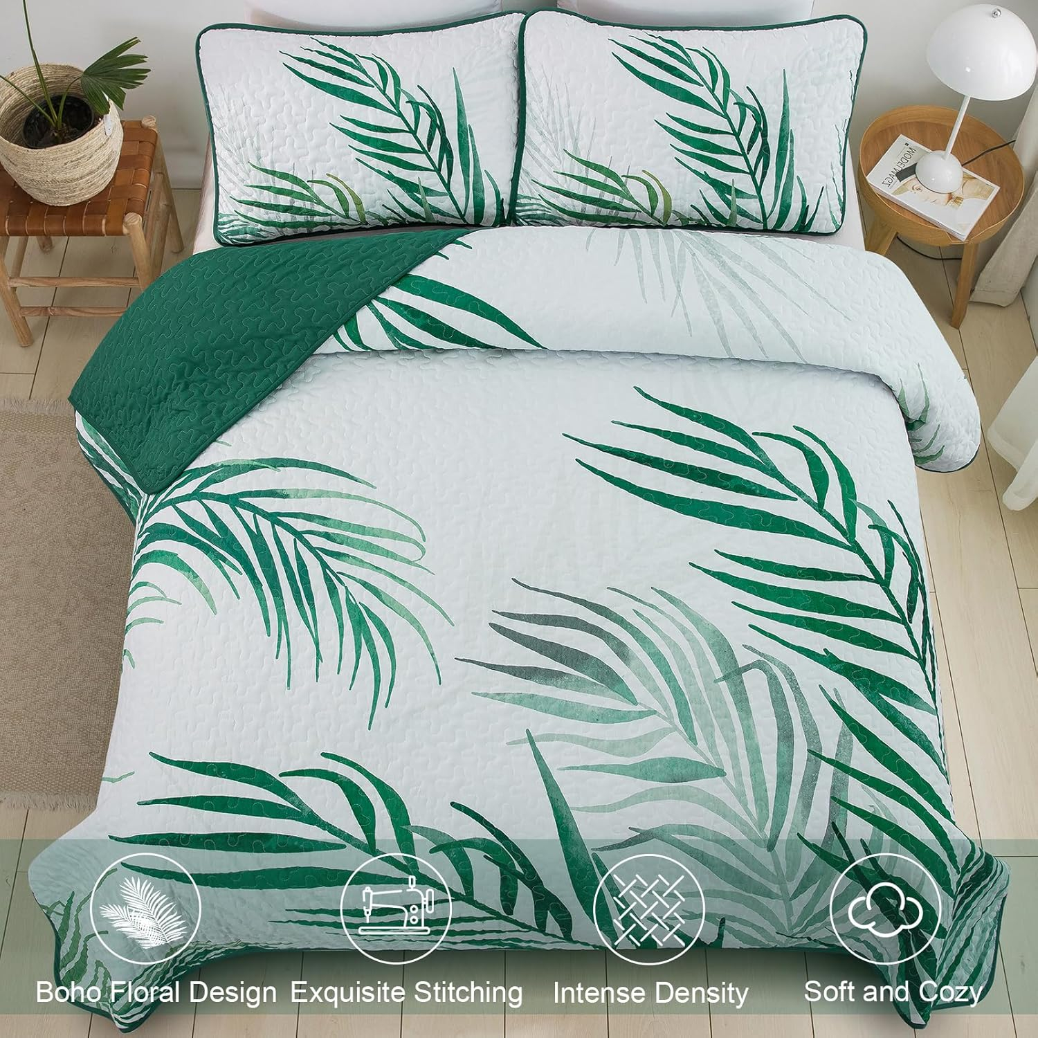 Ambesonne Palm Leaf Bedspread Set Forest Leaves Frame Hunter Green