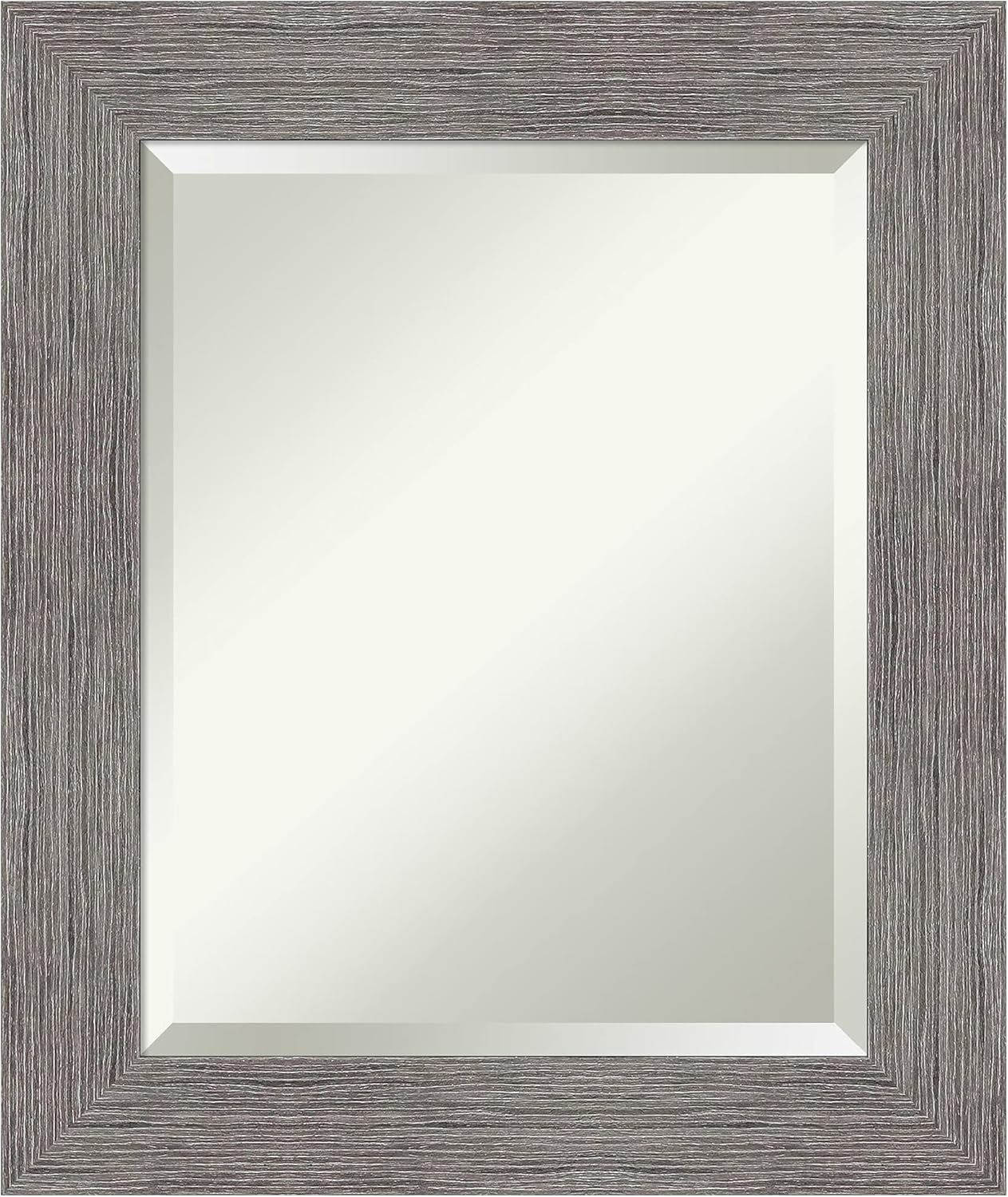 Amanti Art Grey Bathroom Mirror for Over Sink, 26x22 Pinstripe Plank Grey Rectangle Vanity Mirror, Small Country Rustic Frame, Hangs Horizonally and Vertically, Bathroom Wall Decor, Beveled Edge