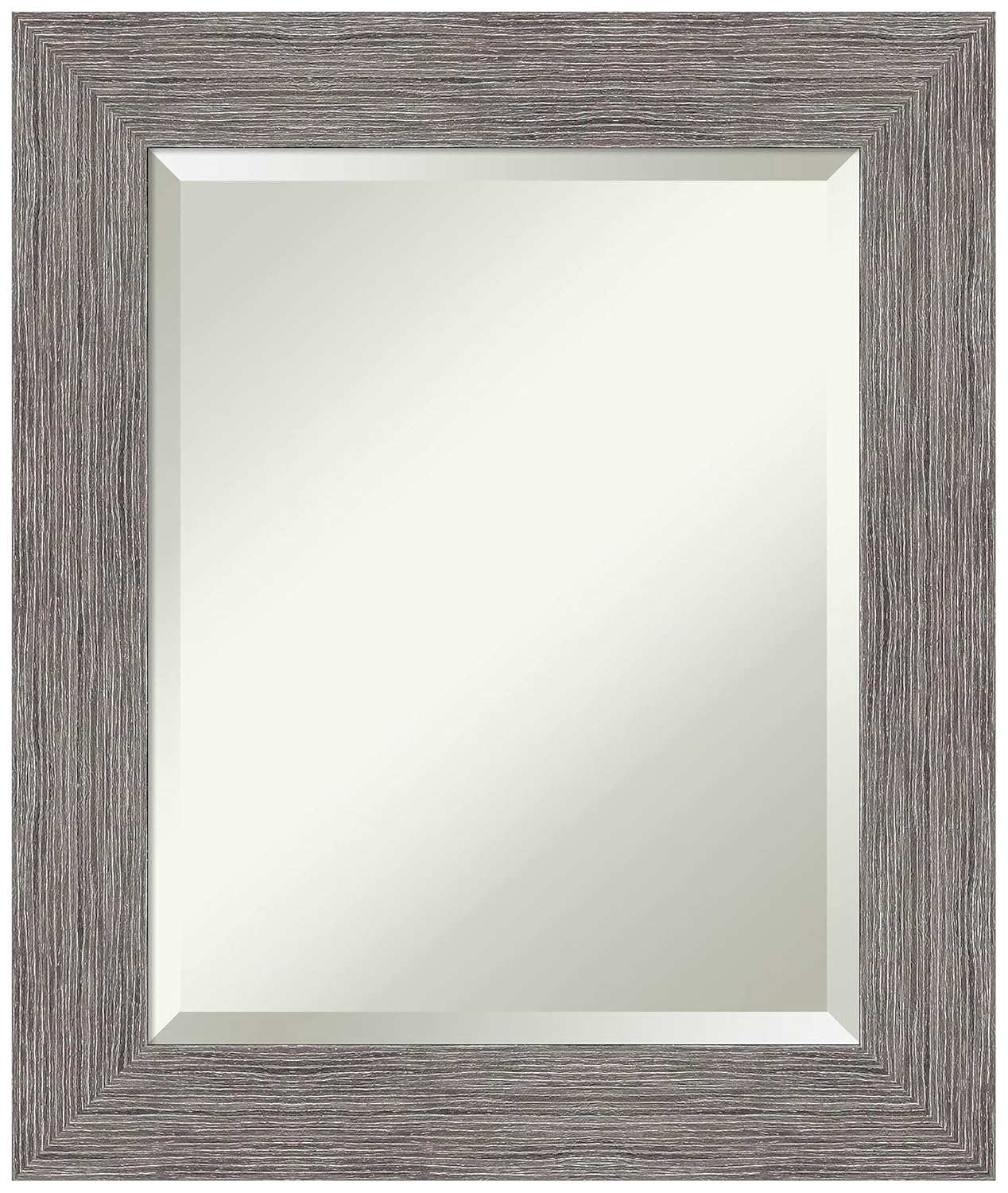 Amanti Art Grey Bathroom Mirror for Over Sink, 26x22 Pinstripe Plank Grey Rectangle Vanity Mirror, Small Country Rustic Frame, Hangs Horizonally and Vertically, Bathroom Wall Decor, Beveled Edge