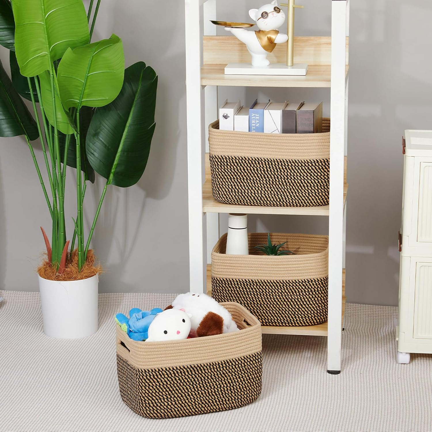 3 Pieces Nursery Blanket Baskets Toy Basket for Living Room Cotton Rope with Handles for Shelves Woven Basket for Organizing