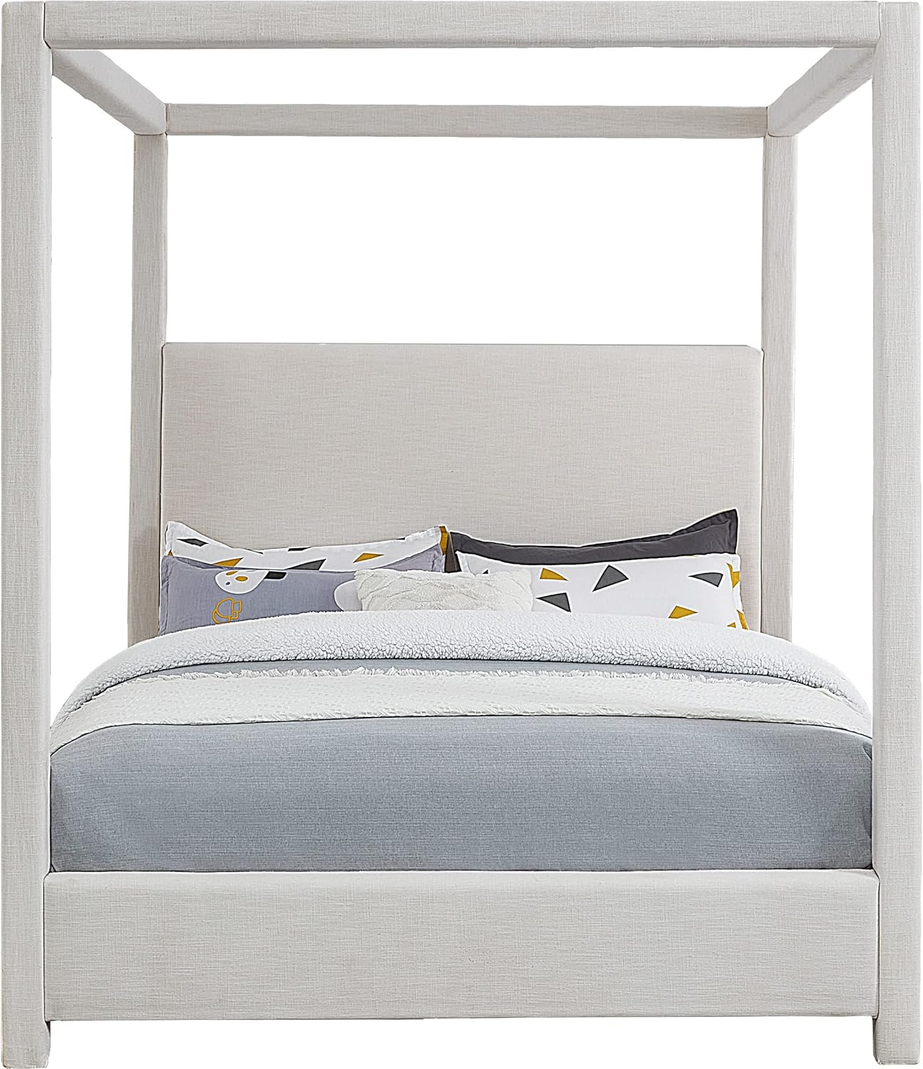 Meridian Furniture Emerson Cream Linen Textured Fabric Queen Bed