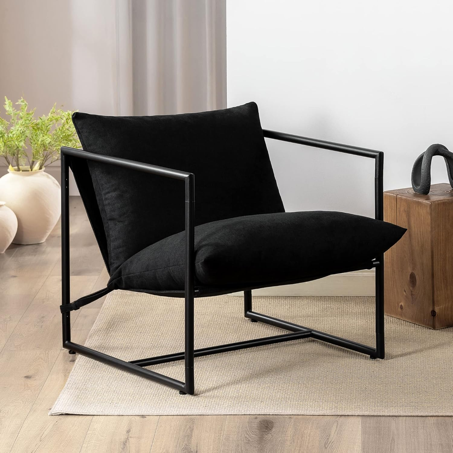 Zinus Aidan Metal Framed Sling Indoor Accent Chair, Black