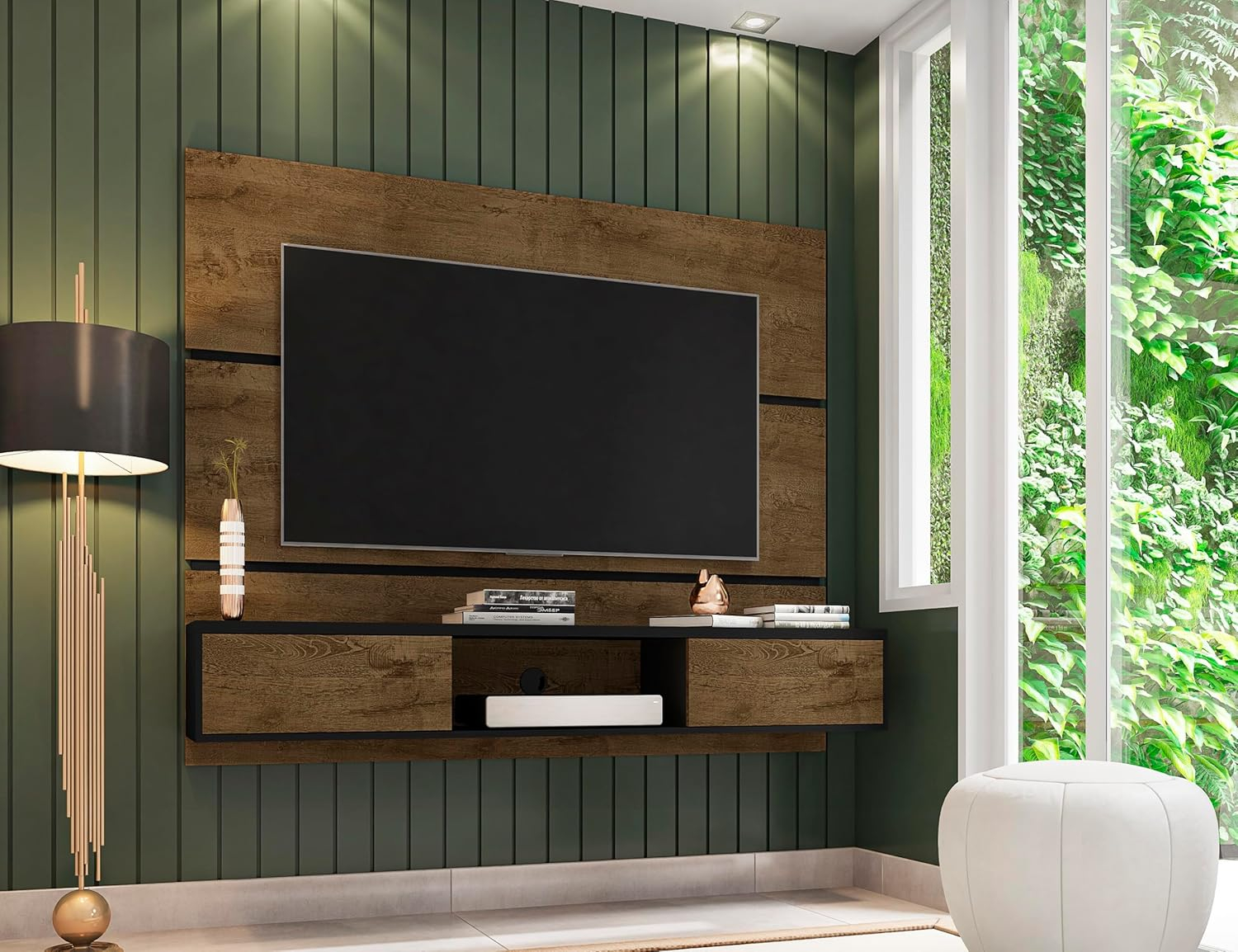 Manhattan Comfort Vernon Floating Wood Entertainment Center in Brown