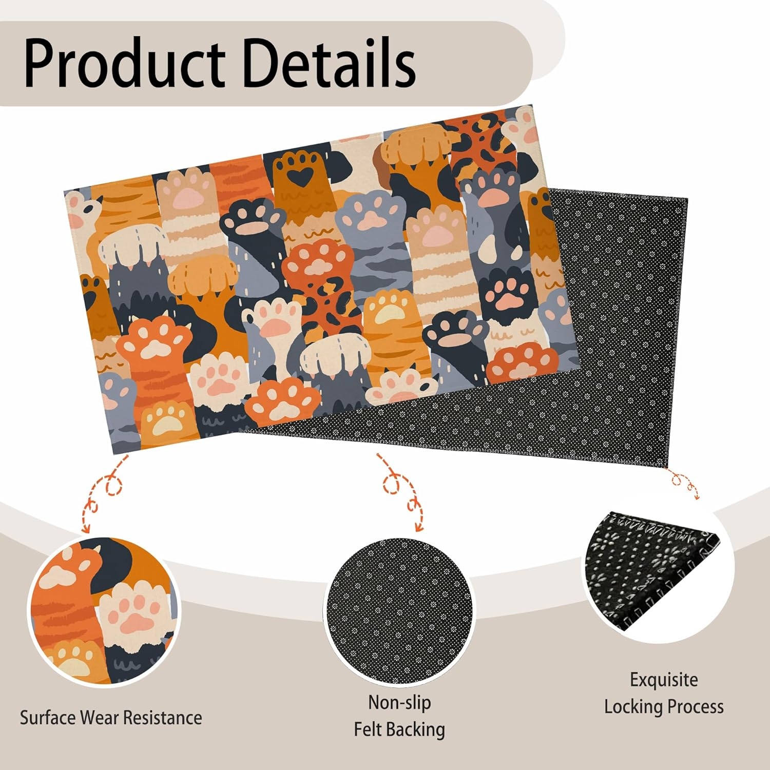 TUBAMQ Welcome Cute Cat Doormat Indoor Outdoor Patio Cute Cat Paws Print Door Mats Non-Slip Entrance Mat for Home,Outside Entry,Yard,Floor,Patio 17x30INCH