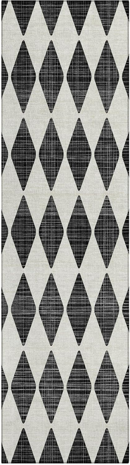 Addison Rugs Machine Washable Indoor/ Outdoor Chantille Argyle Rug Black - 2'3" x 7'6"