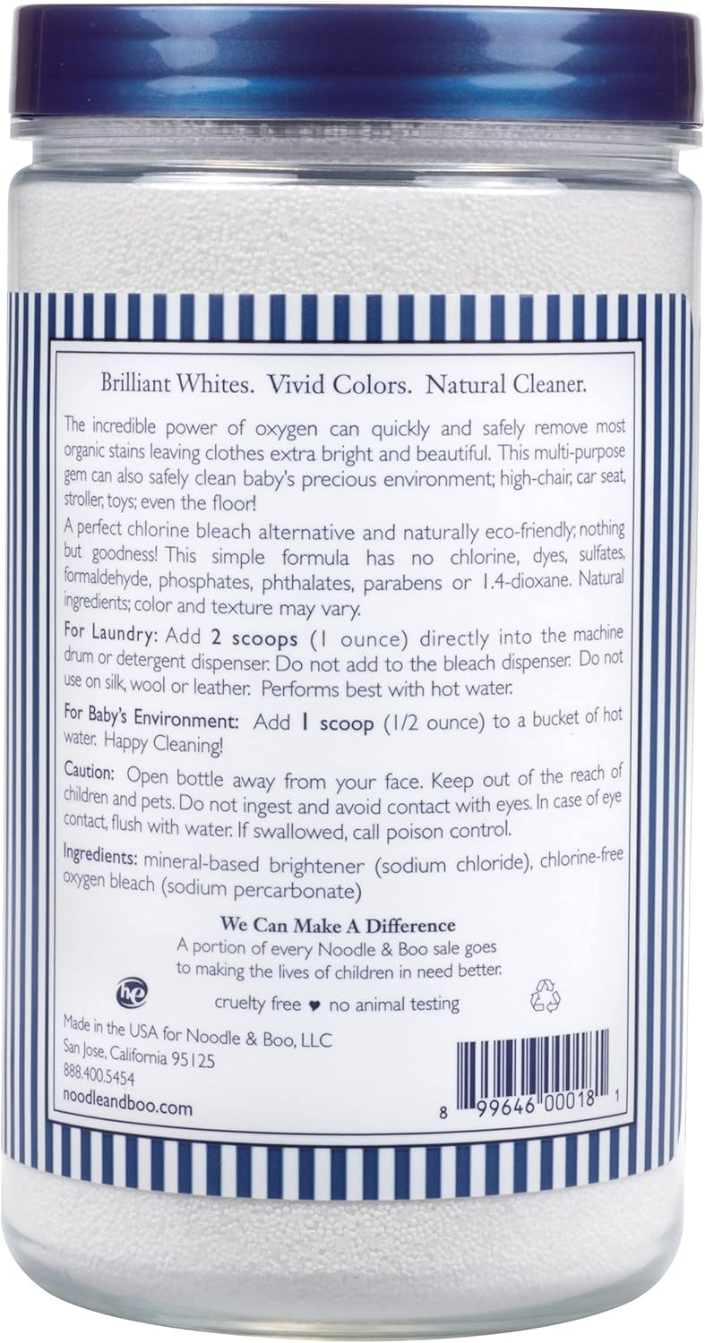 Noodle & Boo Ultra-Bright Newborn Baby Oxygen Bleach Alternative, Concentrated Powder No Chlorine Non-Toxic Fragrance-Free, Sensitive Skin, Hypoallergenic, 32 Wash Loads, 16 oz