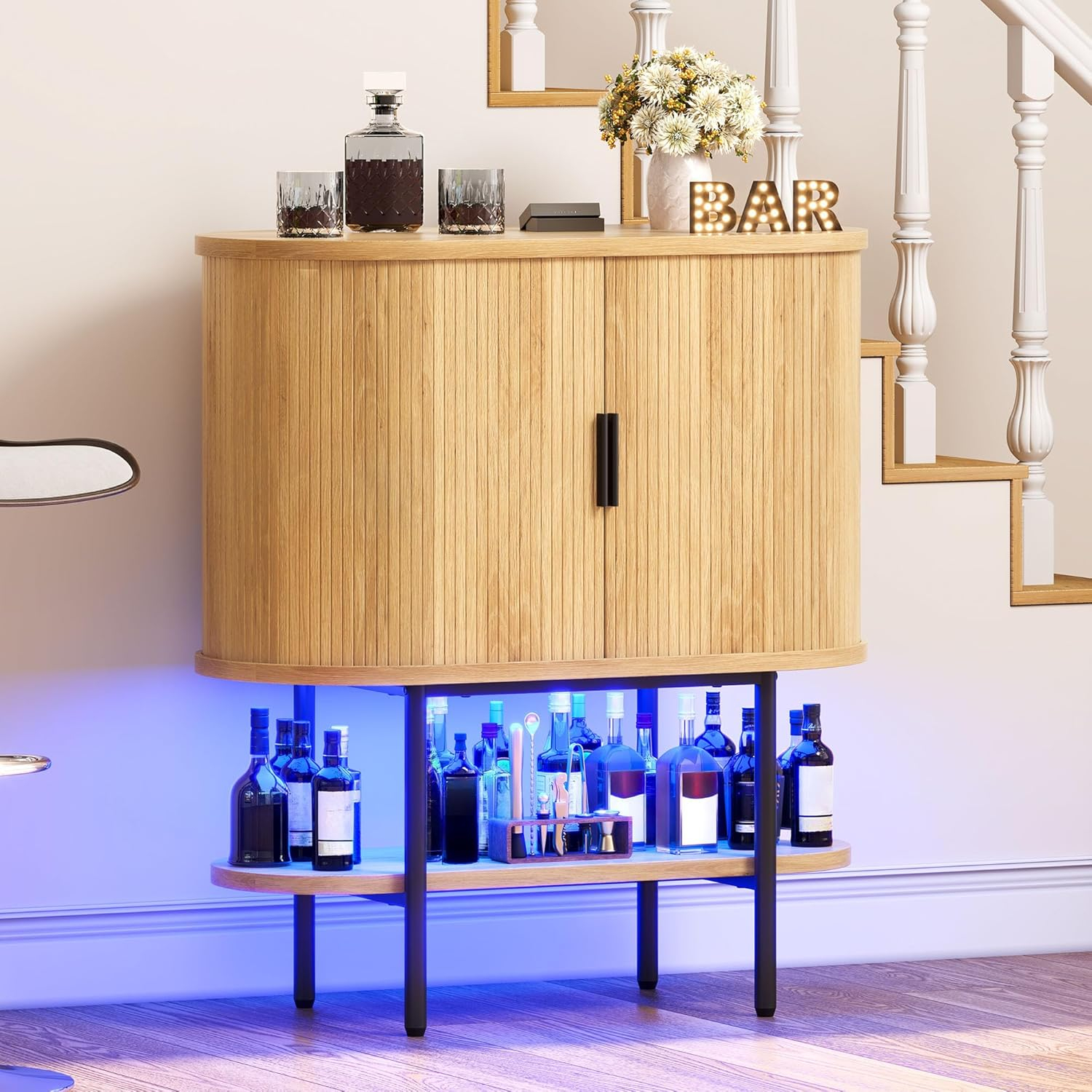 Kitchen Buffet Cabinet, 60“ Farmhouse Sliding Barn Door Coffee Bar Sideboard Buffet Cabinet with Capacity 300 lbs for Home Kitchen Dinning Living Room, Grey White/Grey Wash