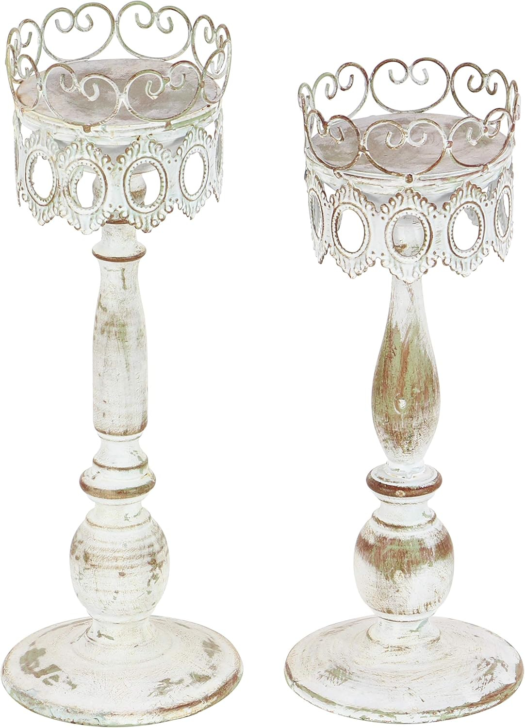 DecMode 2 Candle Beige Metal Candle Holder, Set of 2